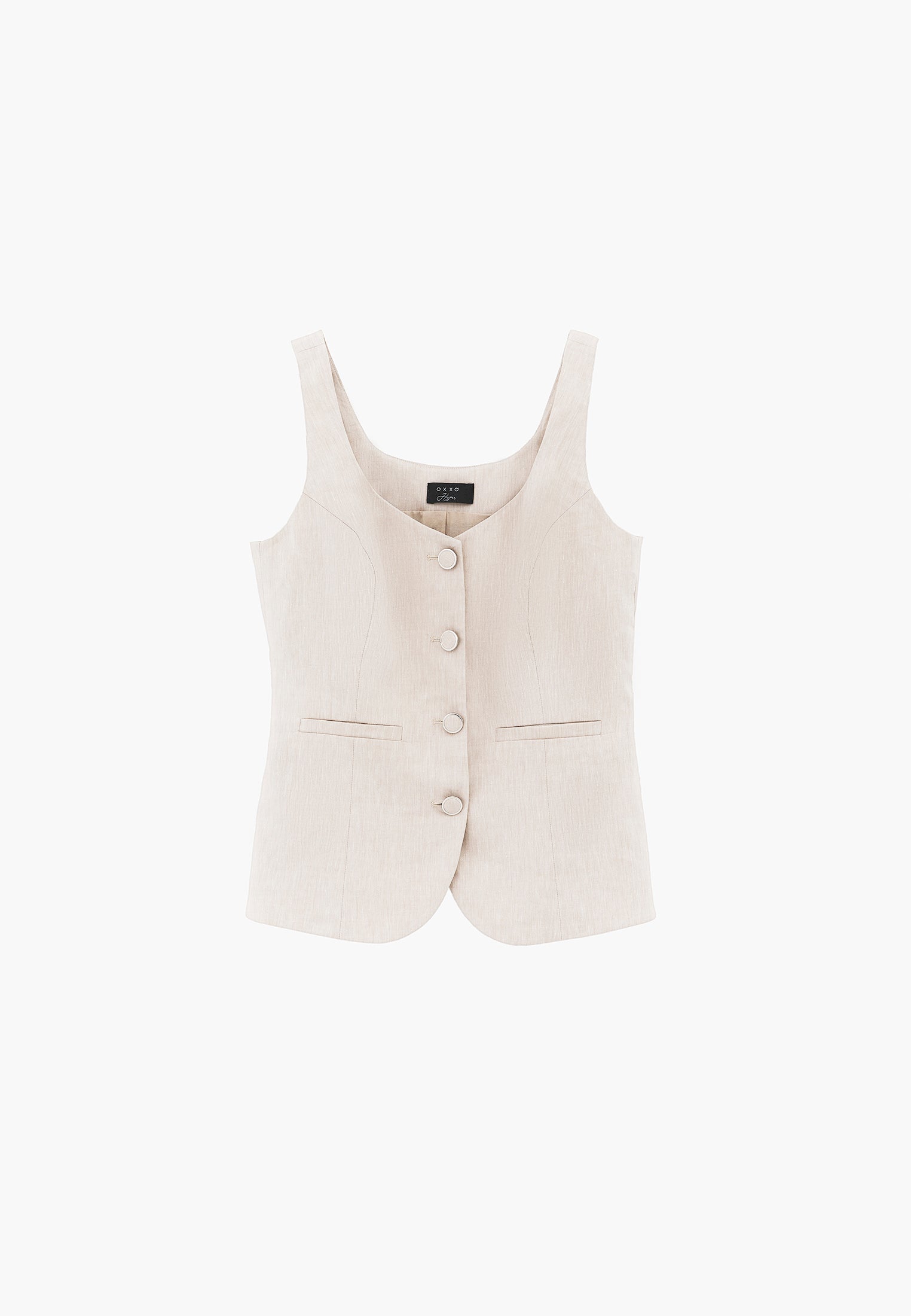 Vest With Button Detail And Sweetheart Neckline - NATURAL