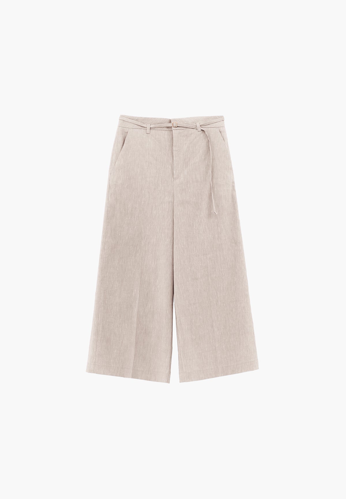 High Waist Wide Leg Belted Pants - NATURAL