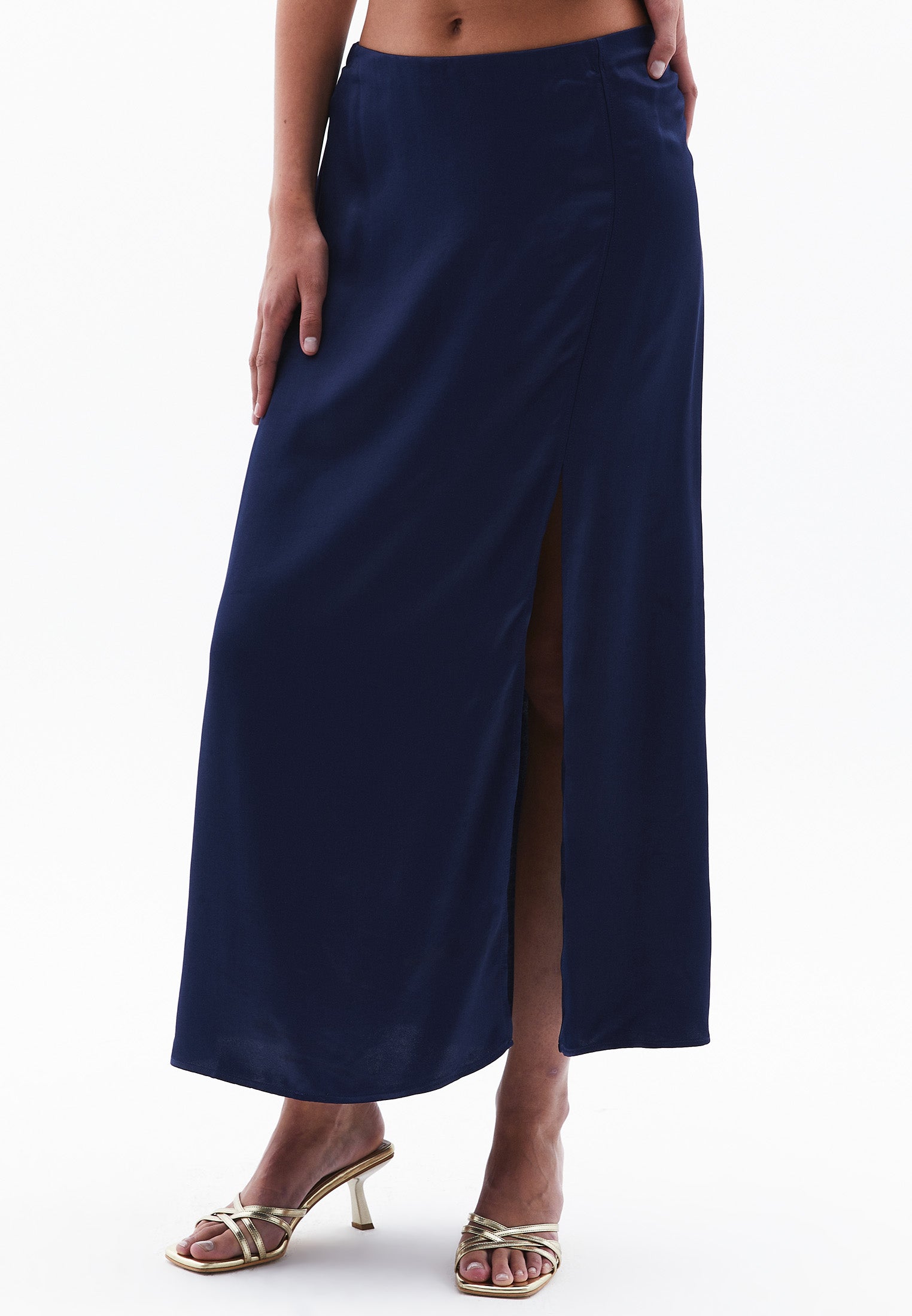 Flared Midi Skirt With Slit Detail - NAVAL ACADEMY