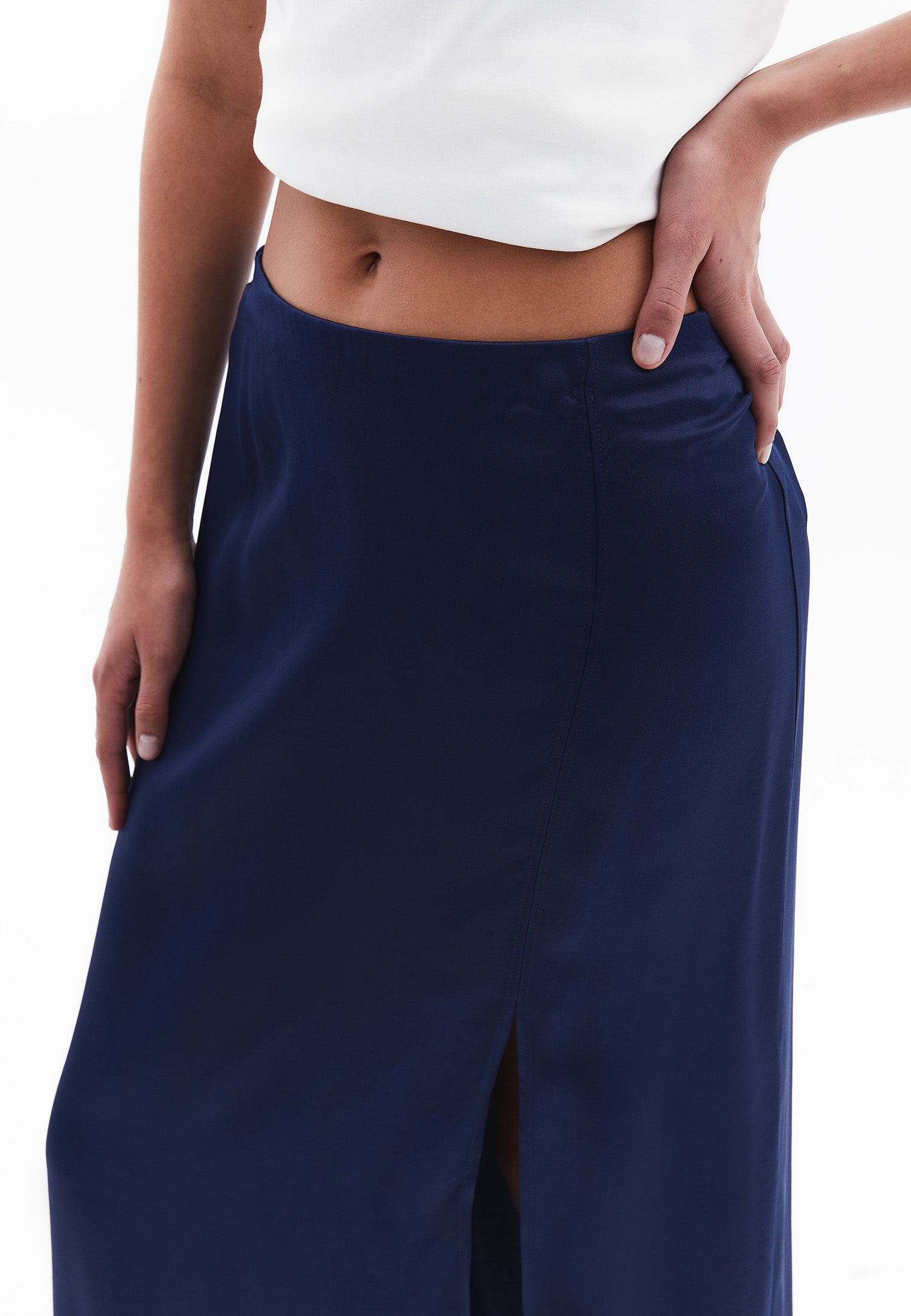 Flared Midi Skirt With Slit Detail - NAVAL ACADEMY