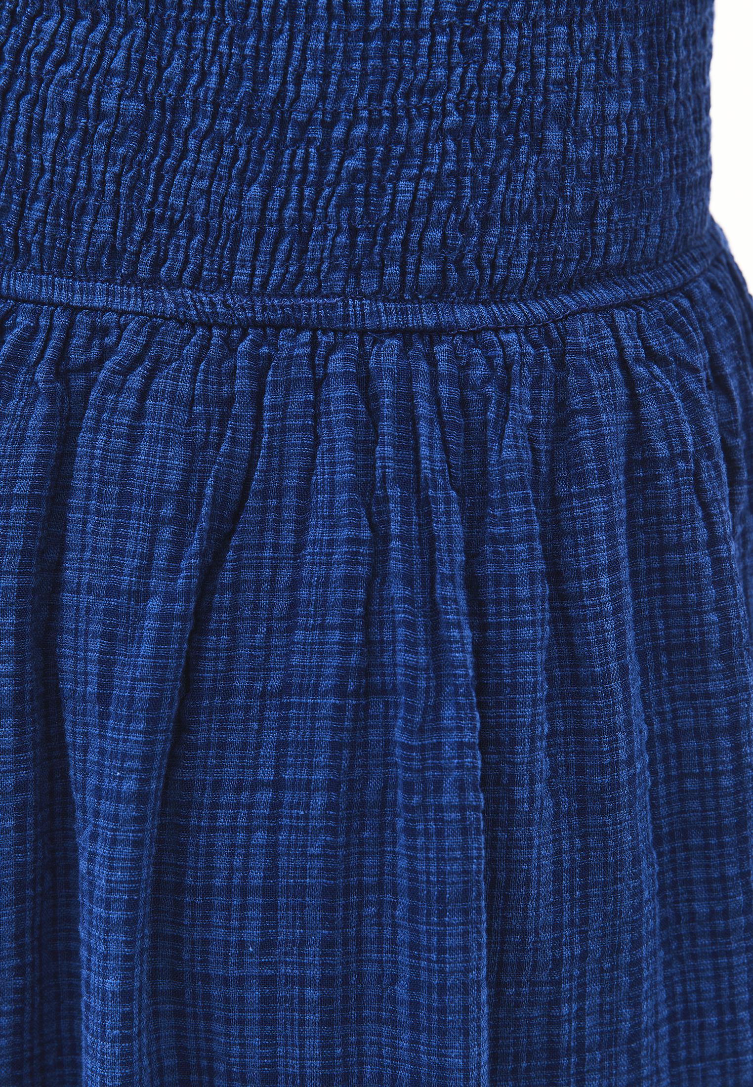Long Boat Neck Smocked Sleeveless Dress - NAVY PEONY