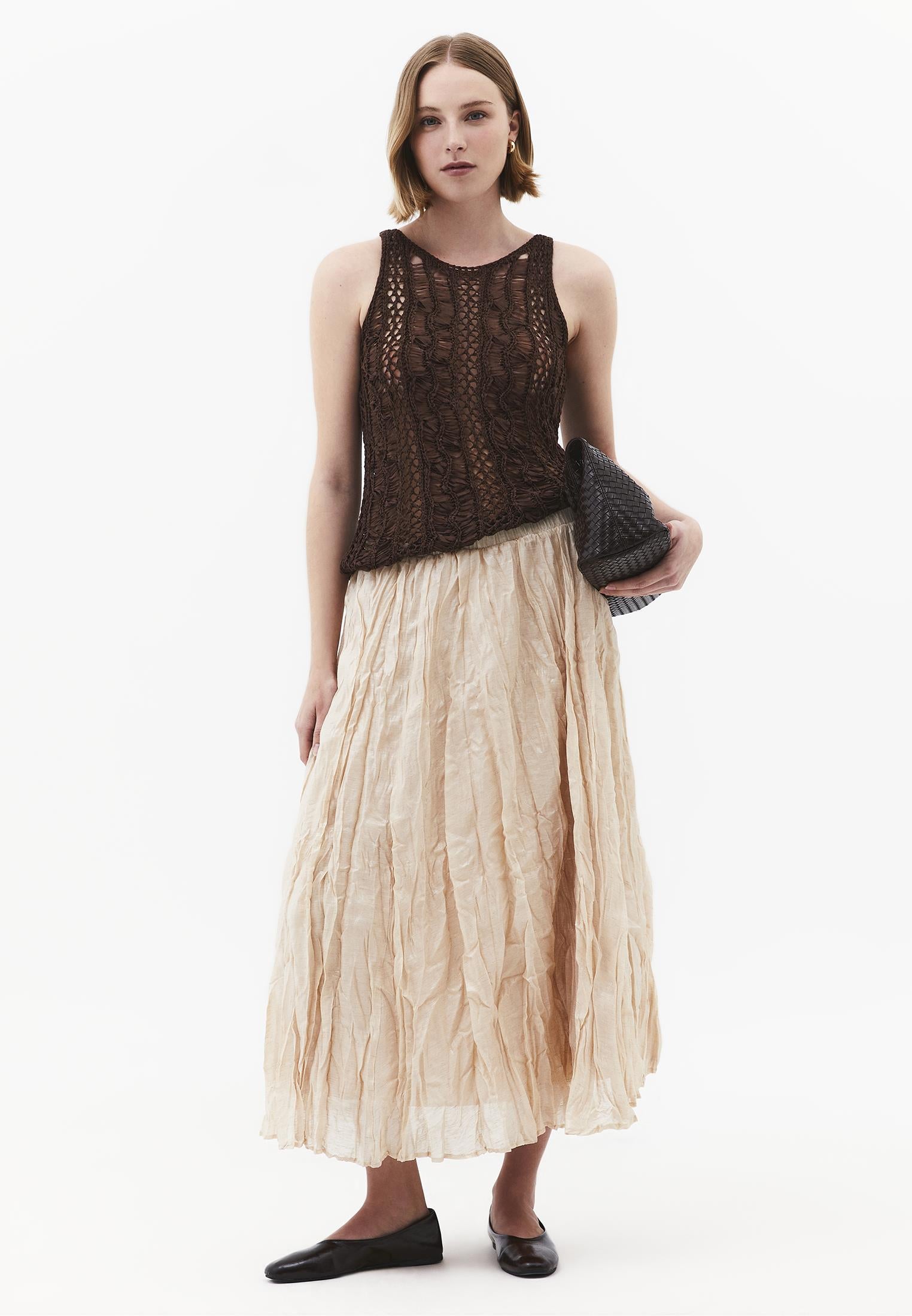 Shiny Flared Long Skirt - NOVELLE PEACH