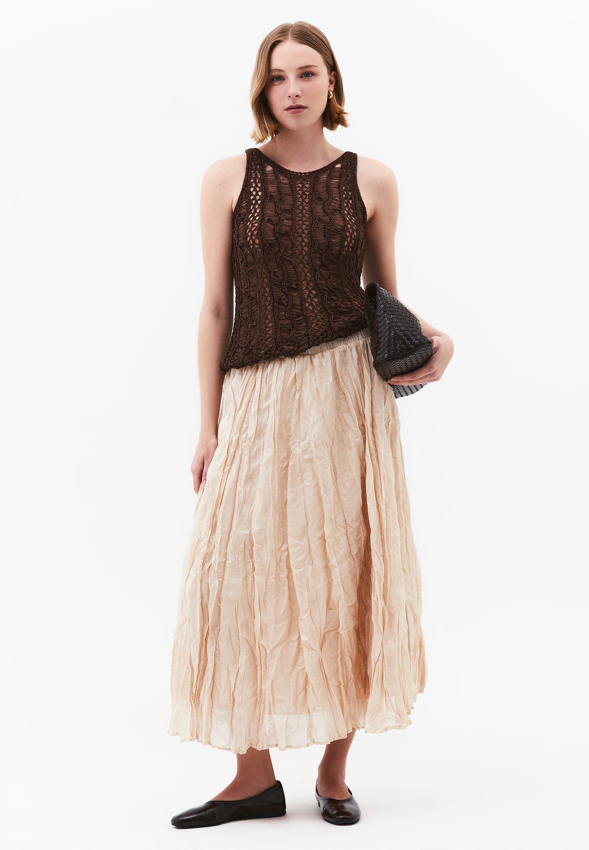 Shiny Flared Long Skirt - NOVELLE PEACH