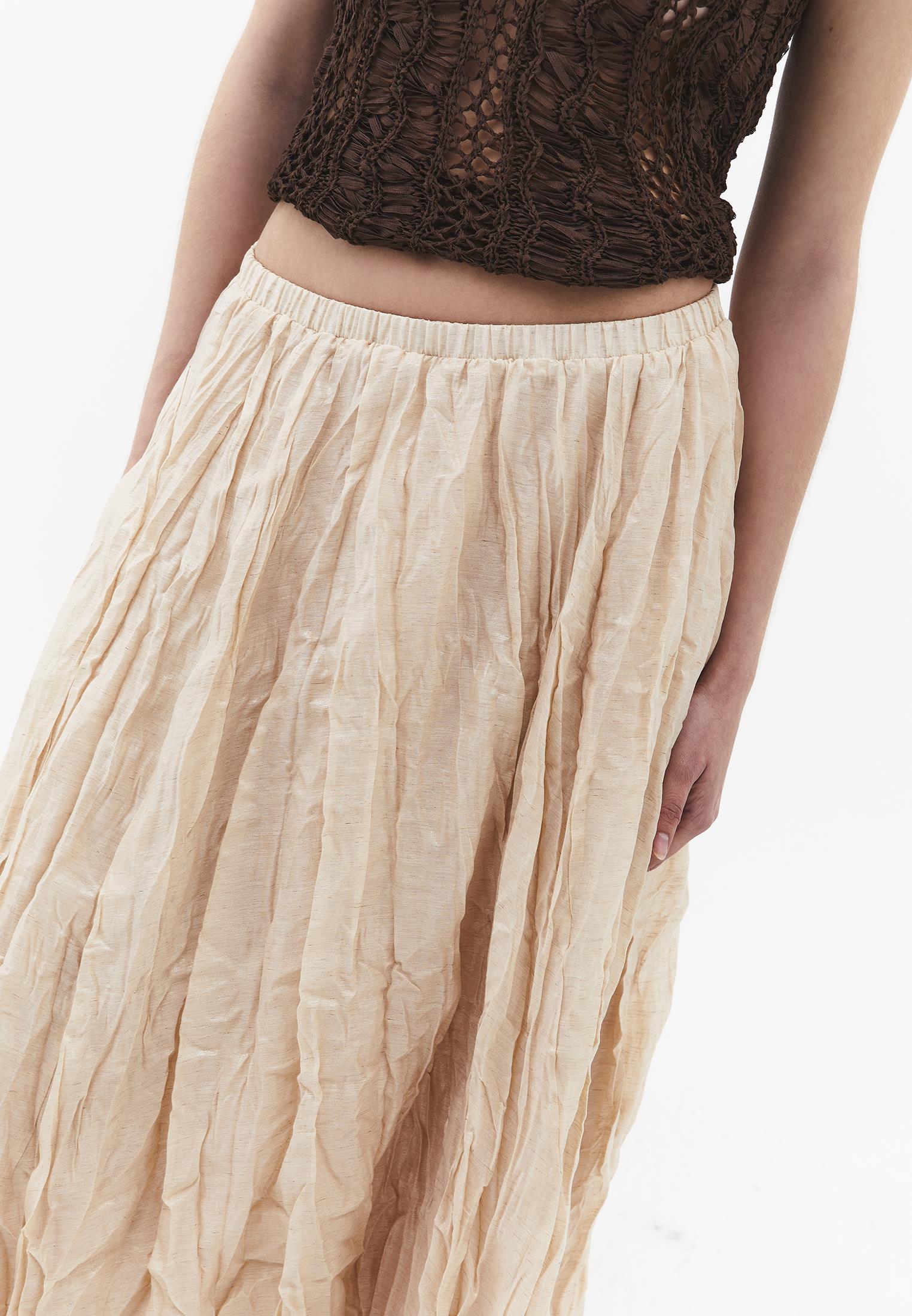 Shiny Flared Long Skirt - NOVELLE PEACH