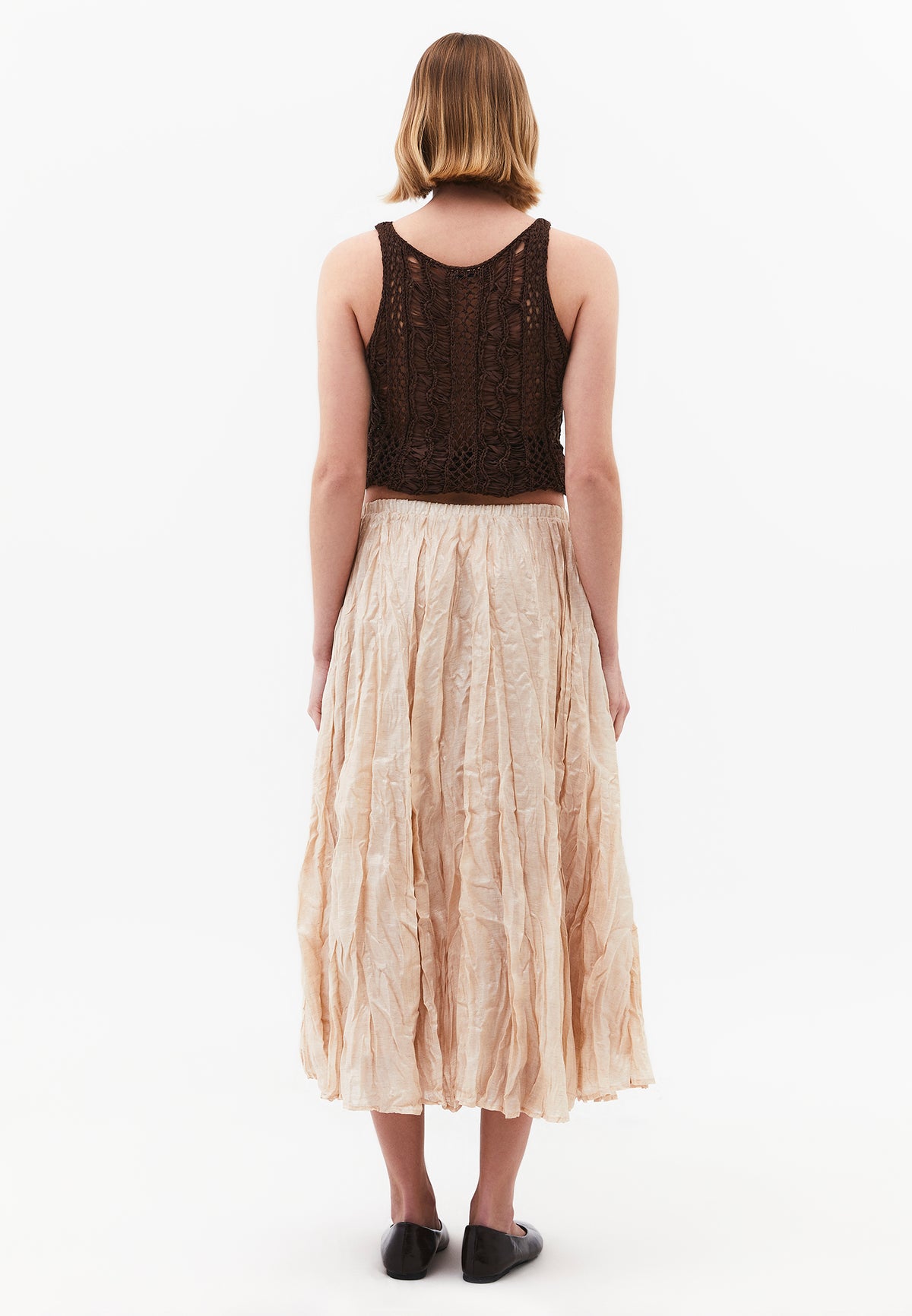 Shiny Flared Long Skirt - NOVELLE PEACH