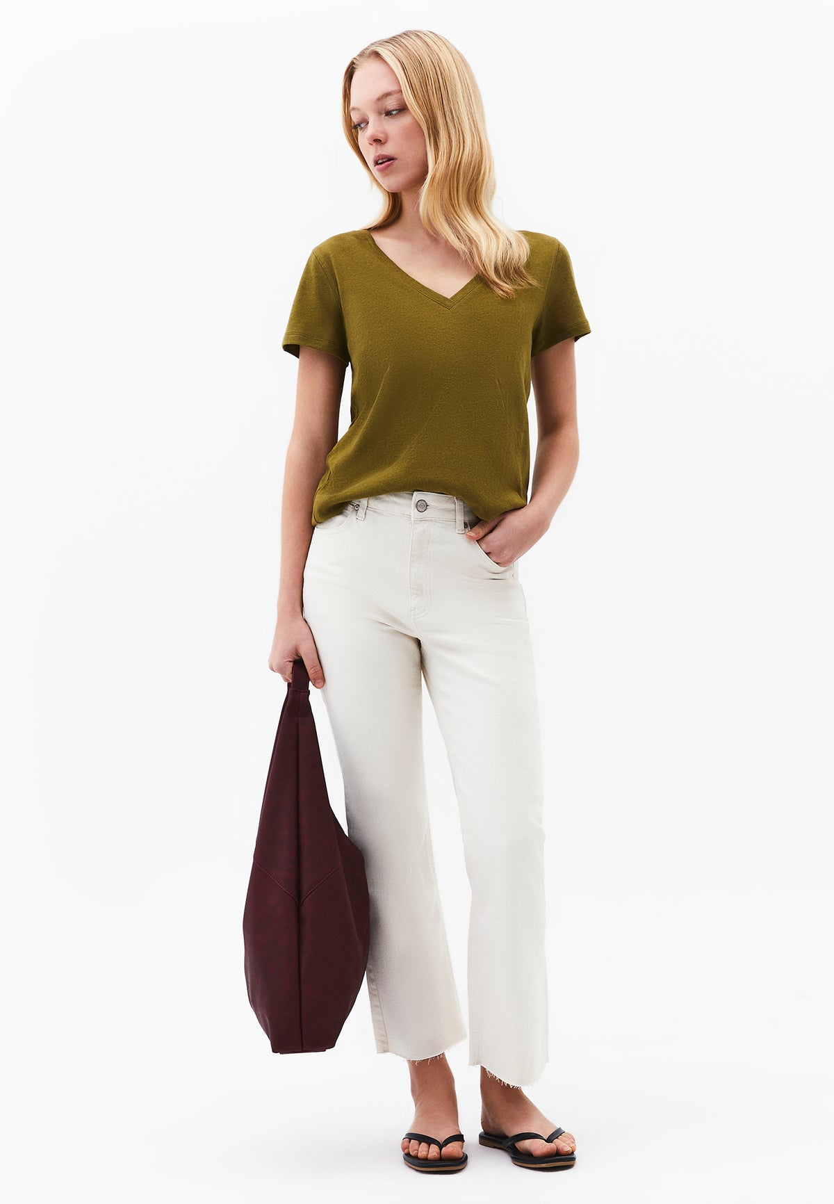 Loose Fit V Neck T-Shirt - Green