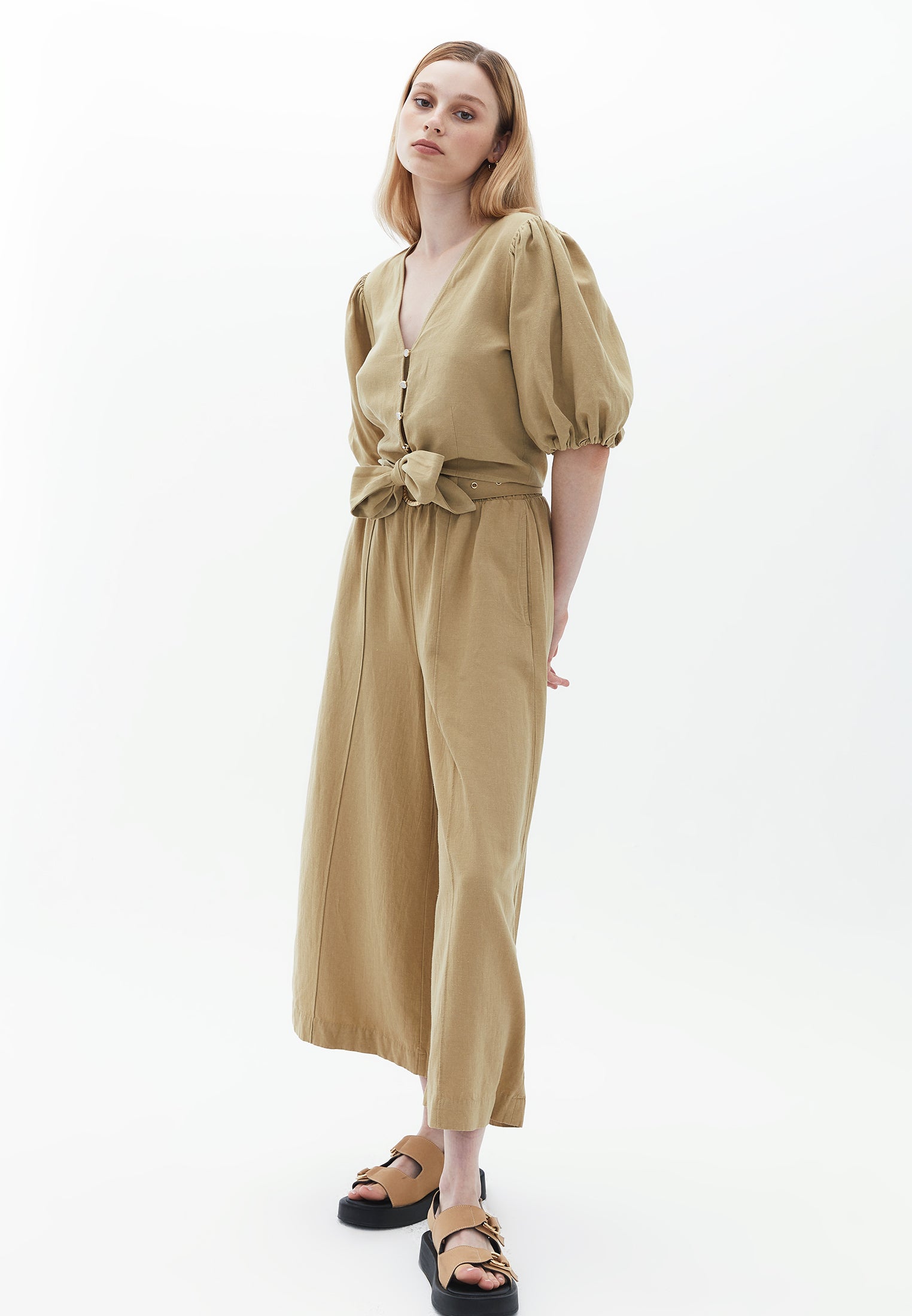 Elastic wide leg pants - OLIVE GRAY