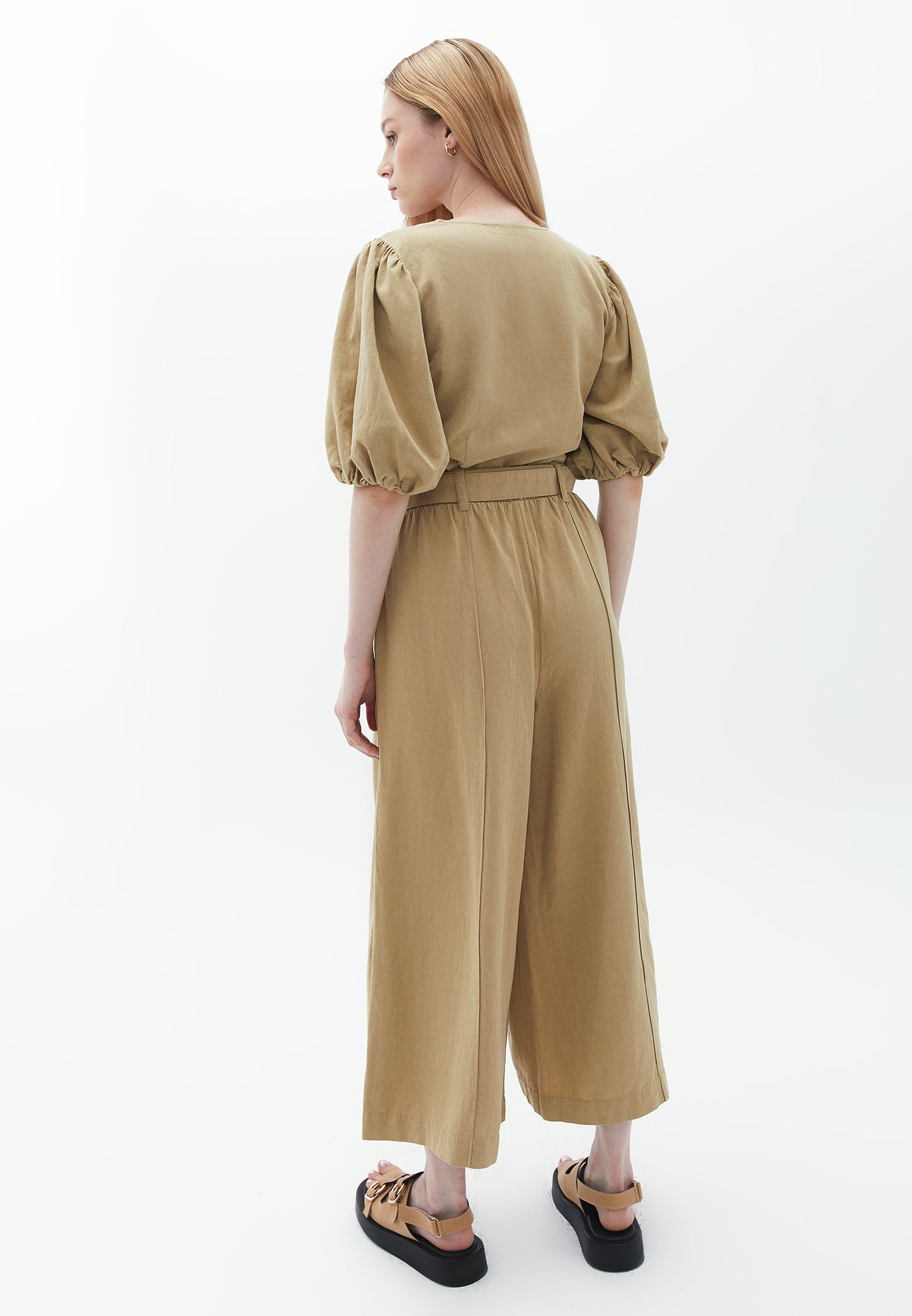 Elastic wide leg pants - OLIVE GRAY