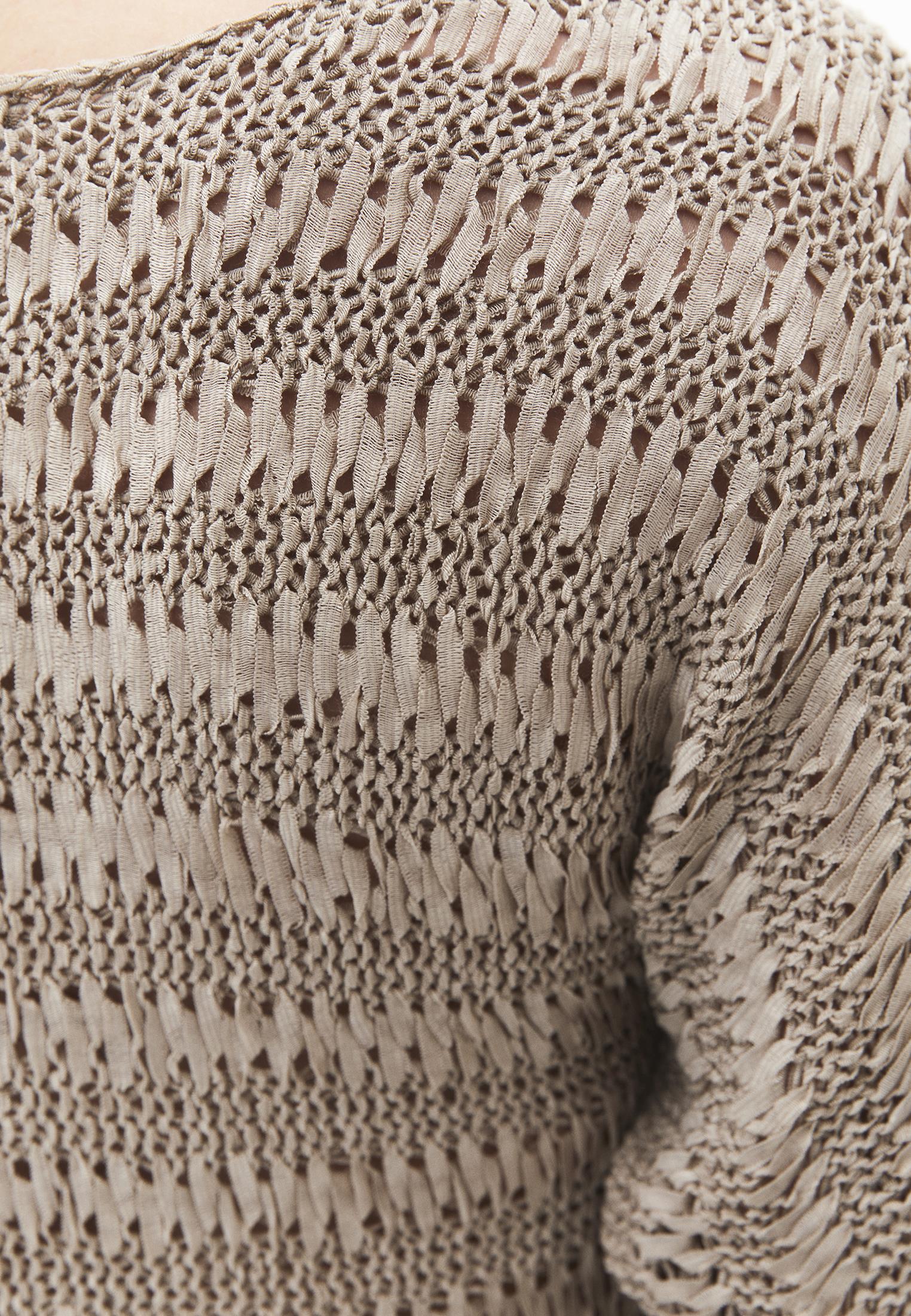 Openwork Batwing Sleeve Boat Neck Cropped Blouse - OXFORD TAN