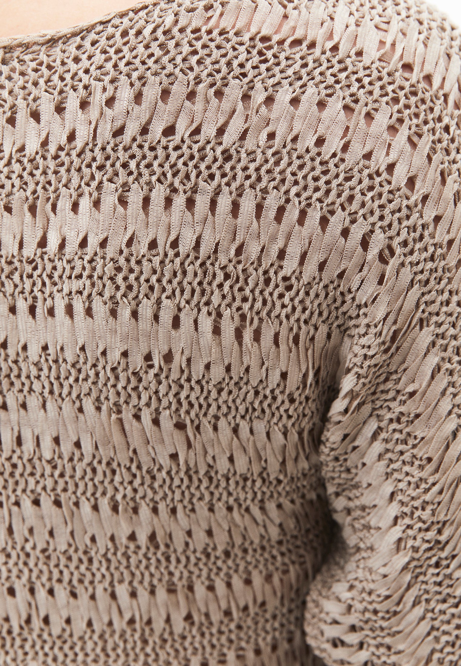 Openwork Batwing Sleeve Boat Neck Cropped Blouse - OXFORD TAN