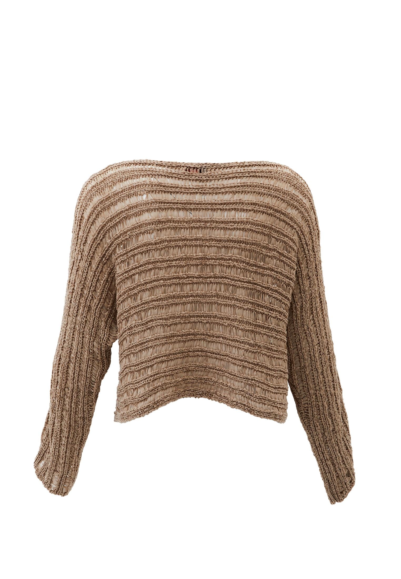 Ajour Standard Boat Neck Knit Sweater - OXFORD TAN
