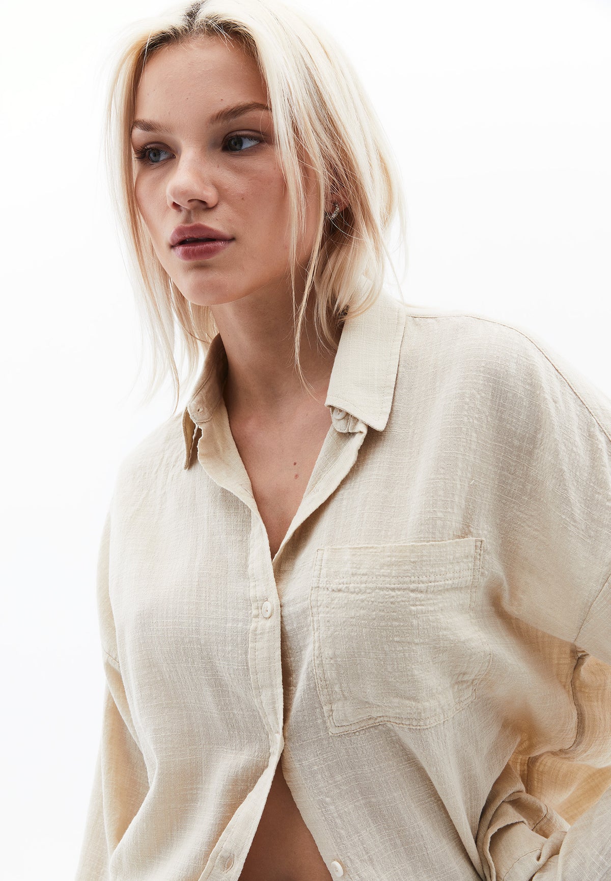 Oversize Long Sleeve Shirt With Button Details - PEYOTE