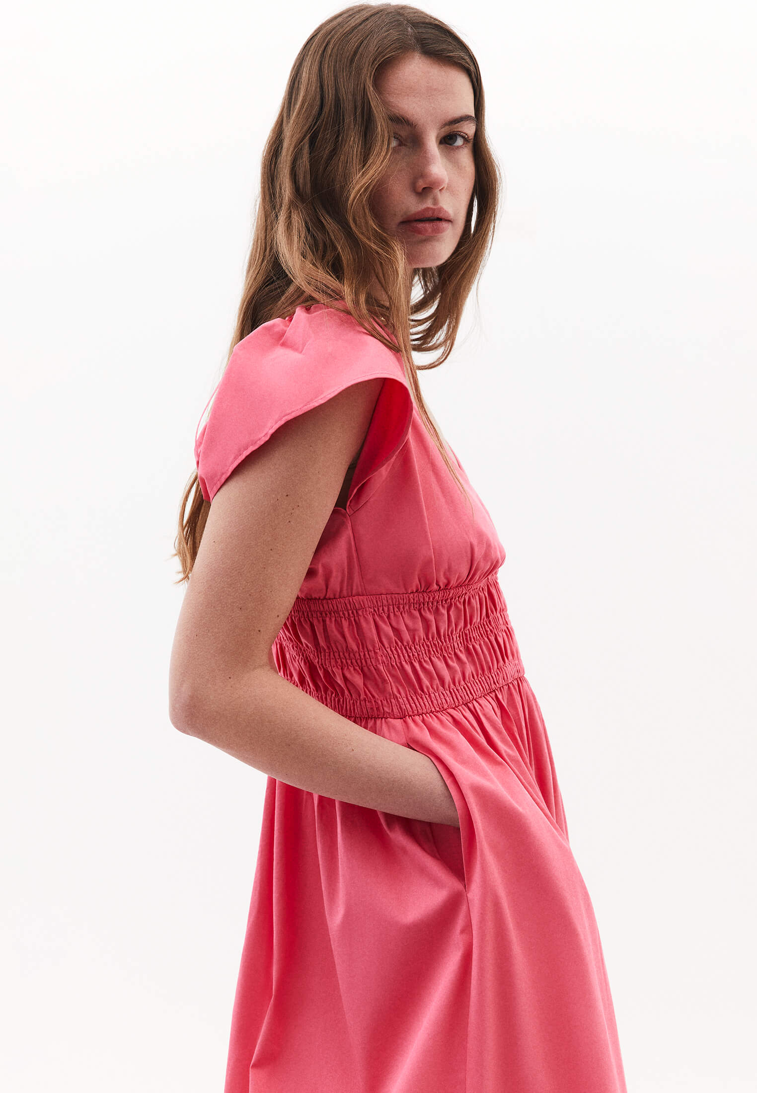 V Neck Dress With Gipe Detail - PINK LEMONADE