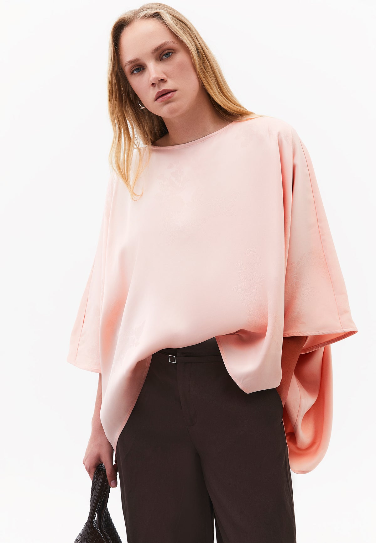 Boat Neck Batwing Sleeve Blouse - PINK SALT