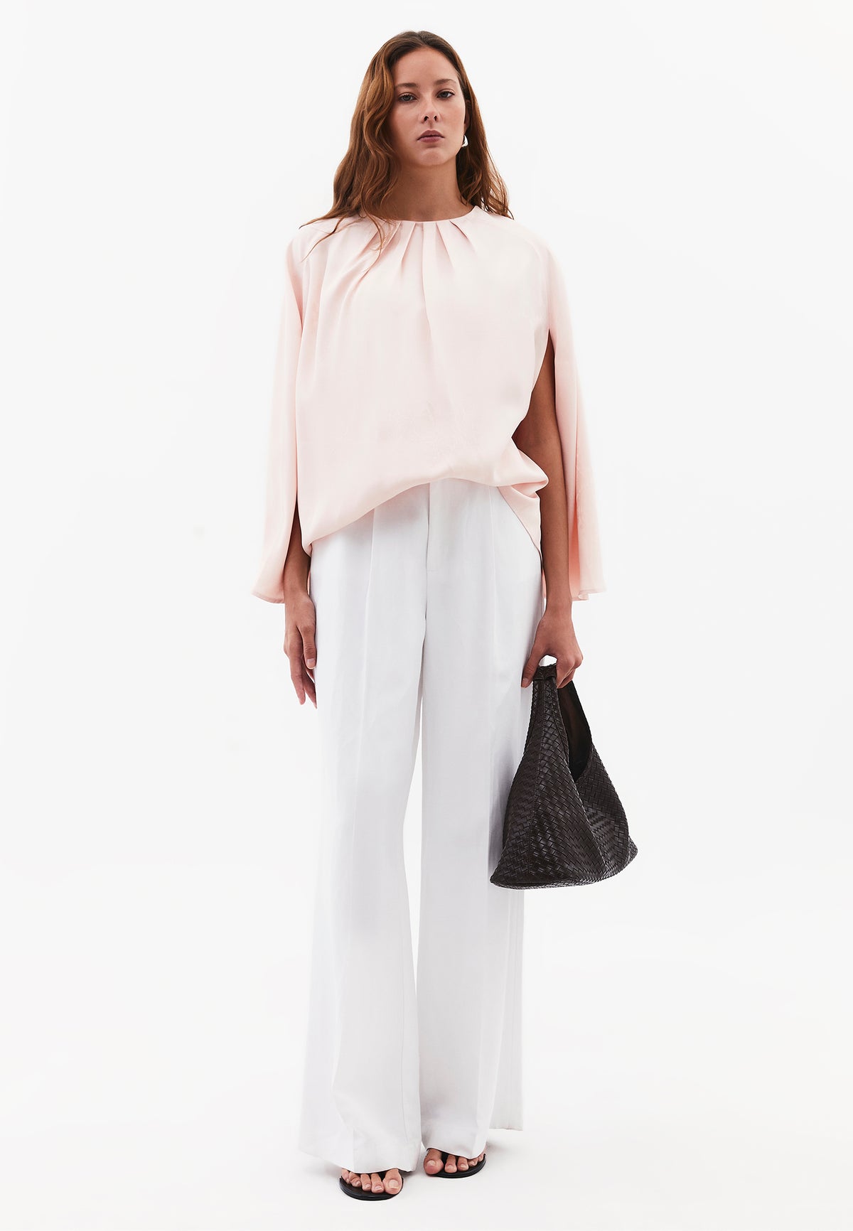 Buttoned Batwing Sleeve Blouse - PINK SALT