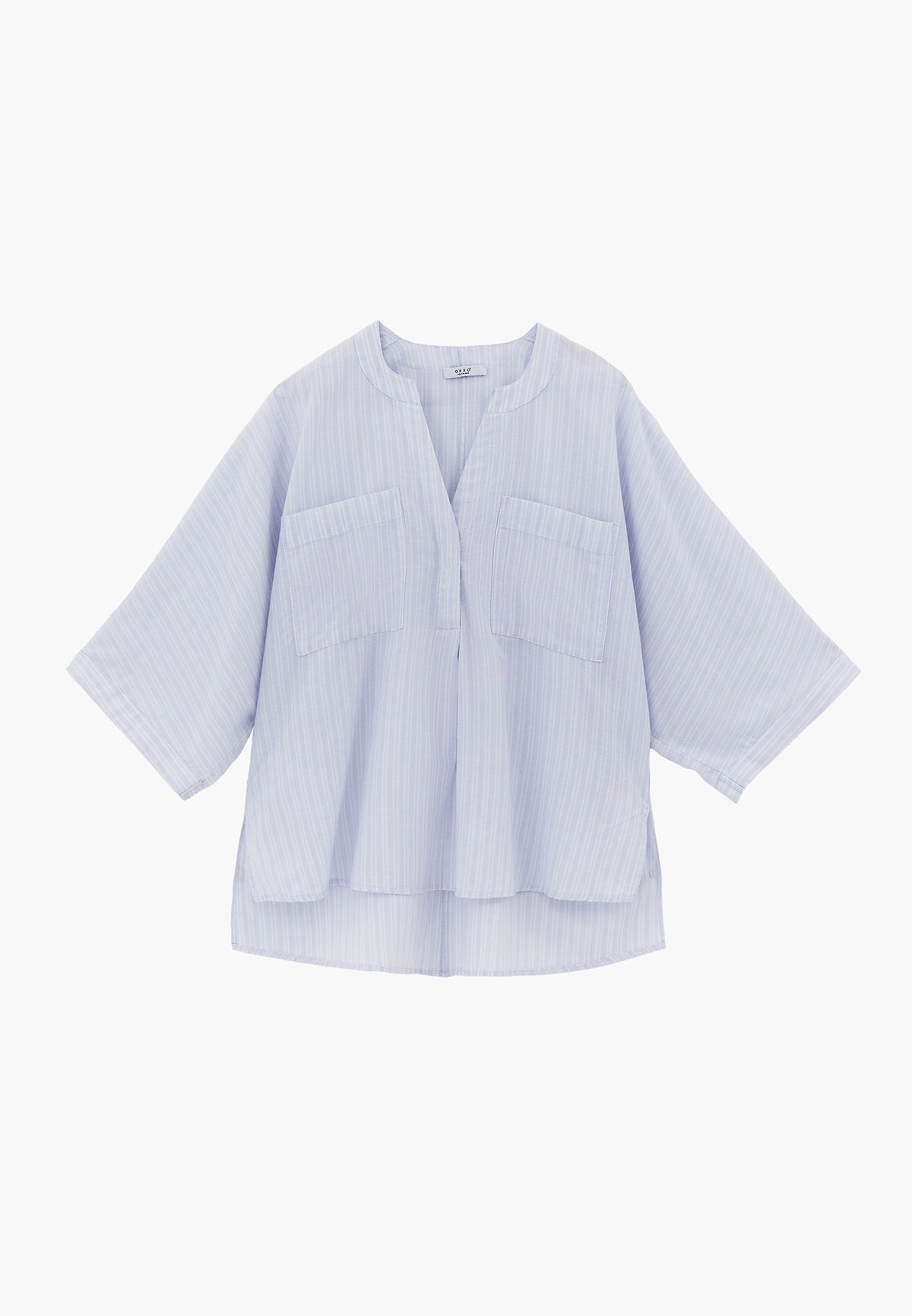 Oversized Shirt With Mandarin Collar And Pocket Detail - PLACID BLUE STRIPE