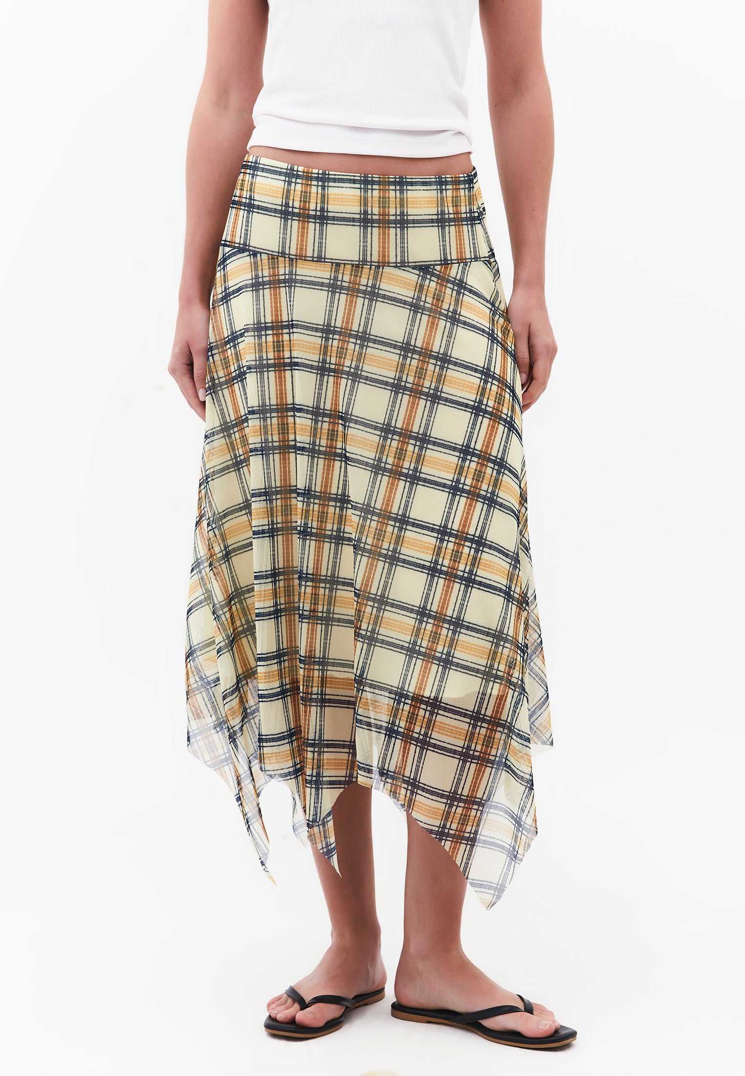 Asymmetric Midi Skirt - PLAID COMB