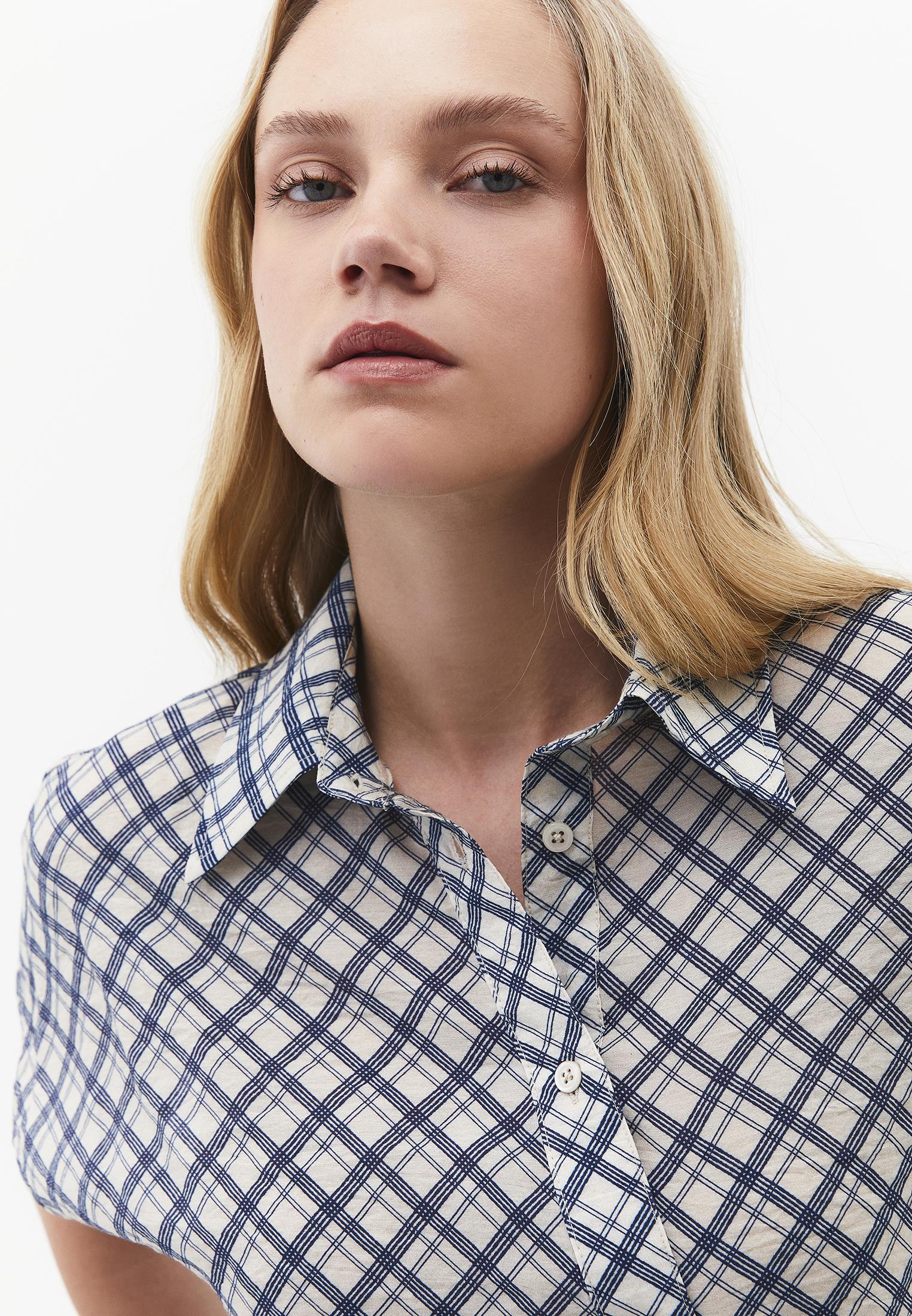 Plaid Shirt Collar Woven Short Sleeve Shirt - PLAID COMB