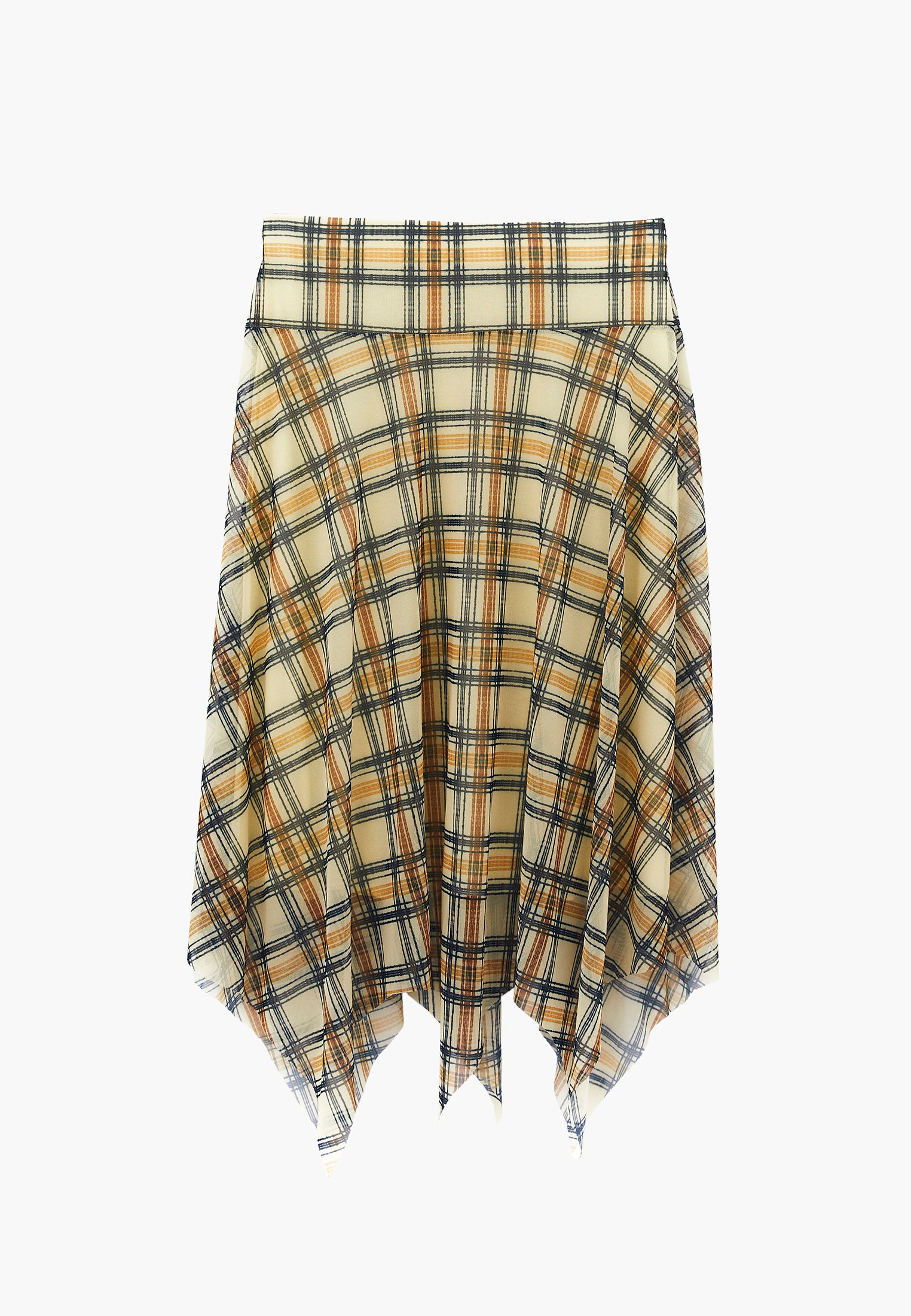 Asymmetric Midi Skirt - PLAID COMB