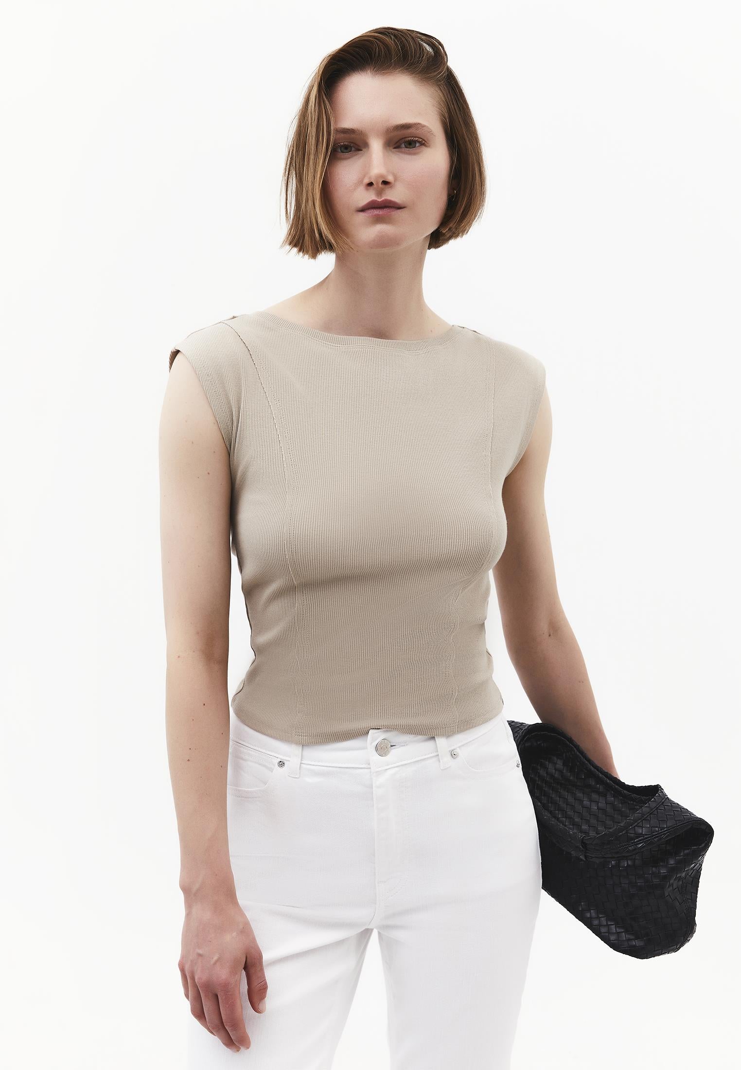 Boat Neck Sleeveless T-Shirt - PLAZA TAUPE
