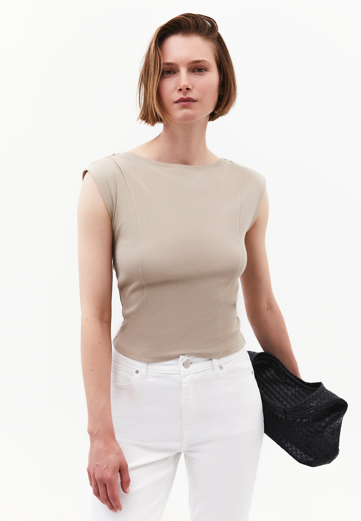 Boat Neck Sleeveless T-Shirt - PLAZA TAUPE