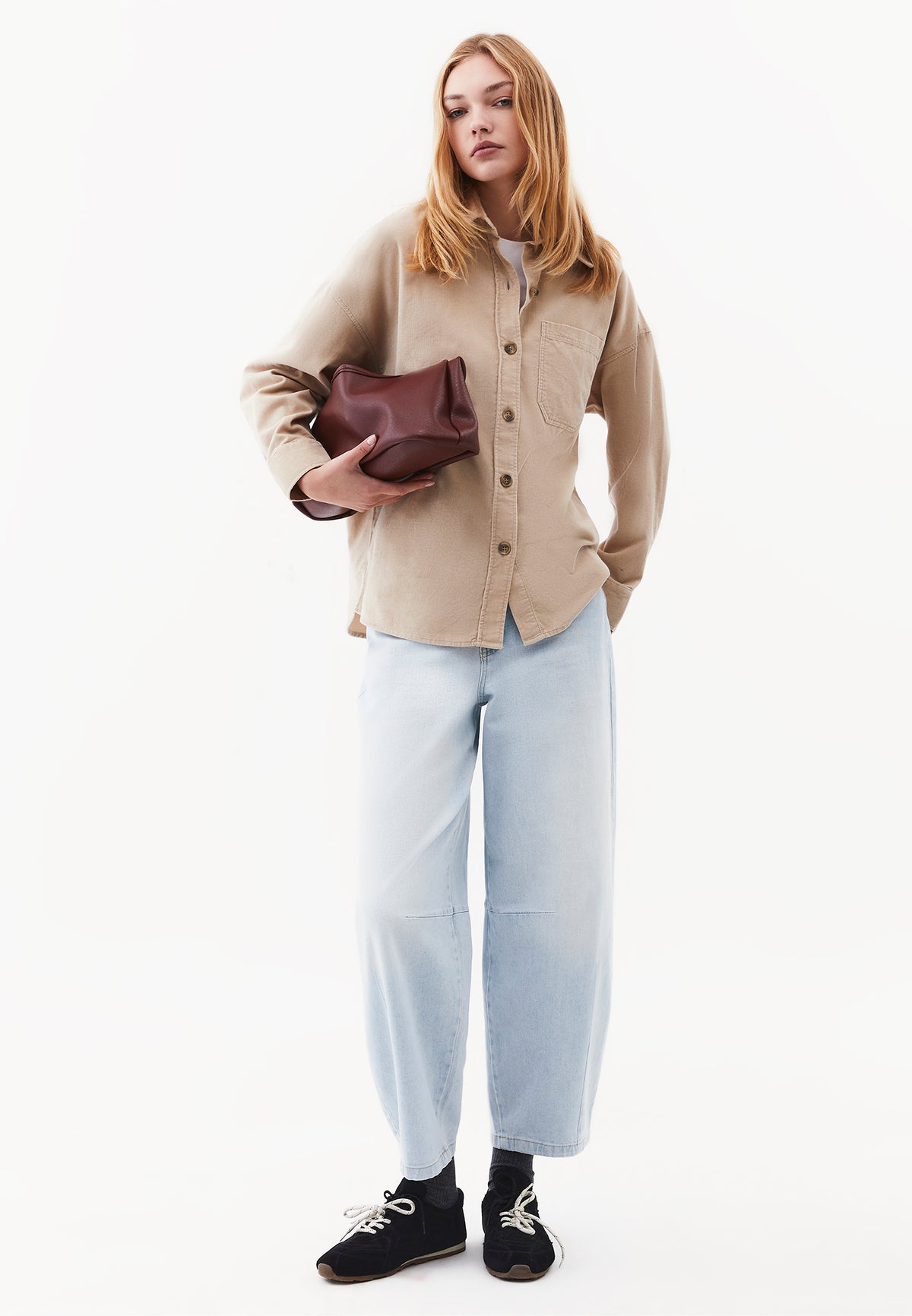 Oversize Buttoned Long Sleeve Shirt - Beige