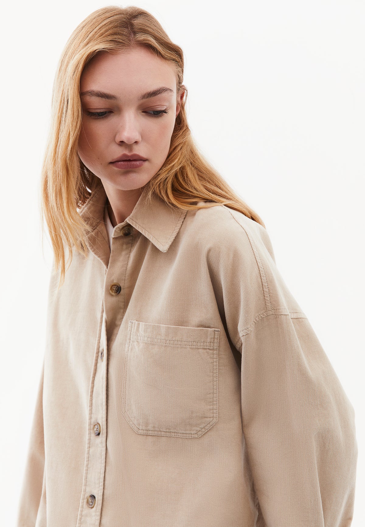 Oversize Buttoned Long Sleeve Shirt - Beige