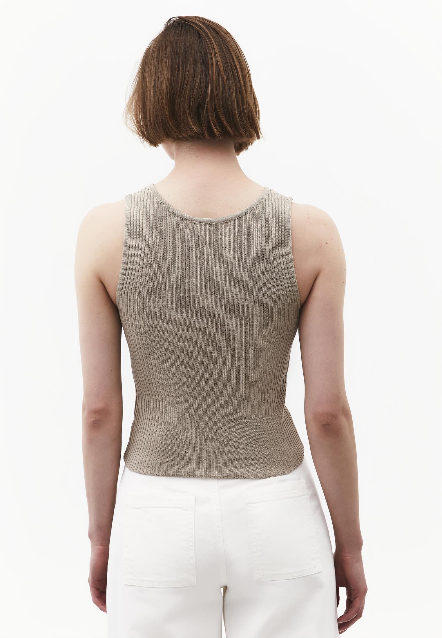 Ribbed Tank Top With Boat Neck - PLAZA TAUPE