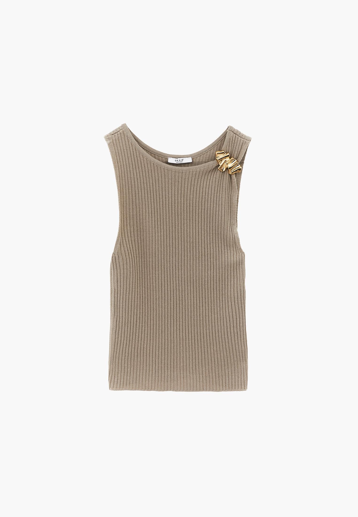 Ribbed Tank Top With Boat Neck - PLAZA TAUPE