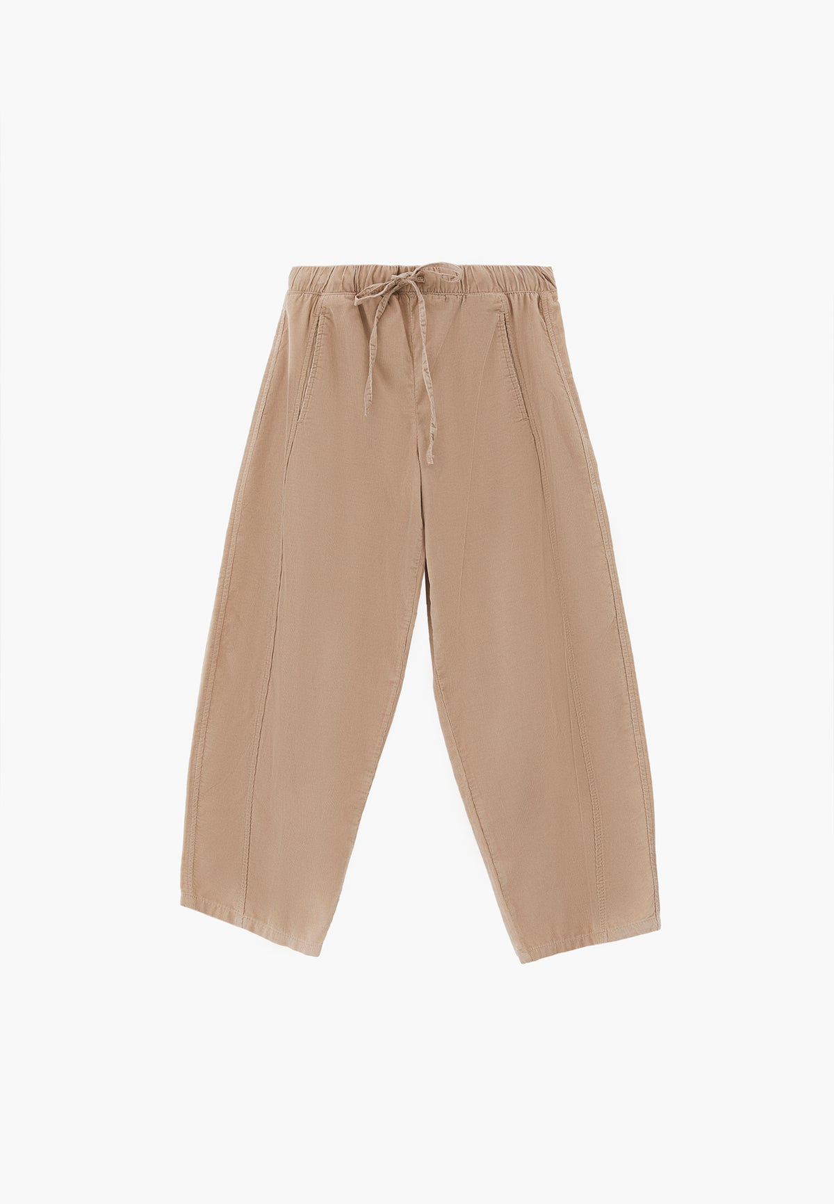Balloon Form Cropped High Waist Pants - Beige