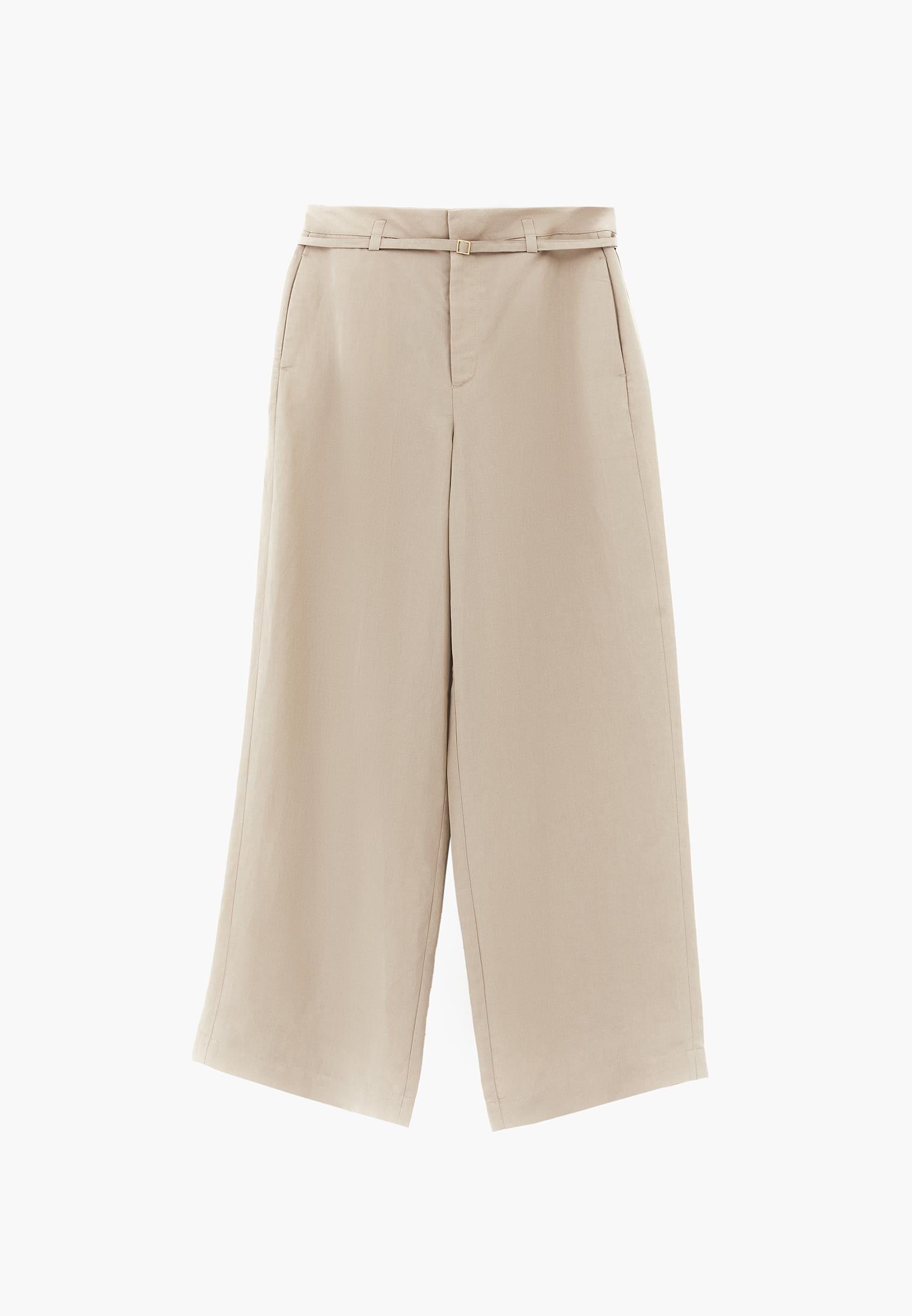 Straight Leg Pants With Belt Detail - PLAZA TAUPE
