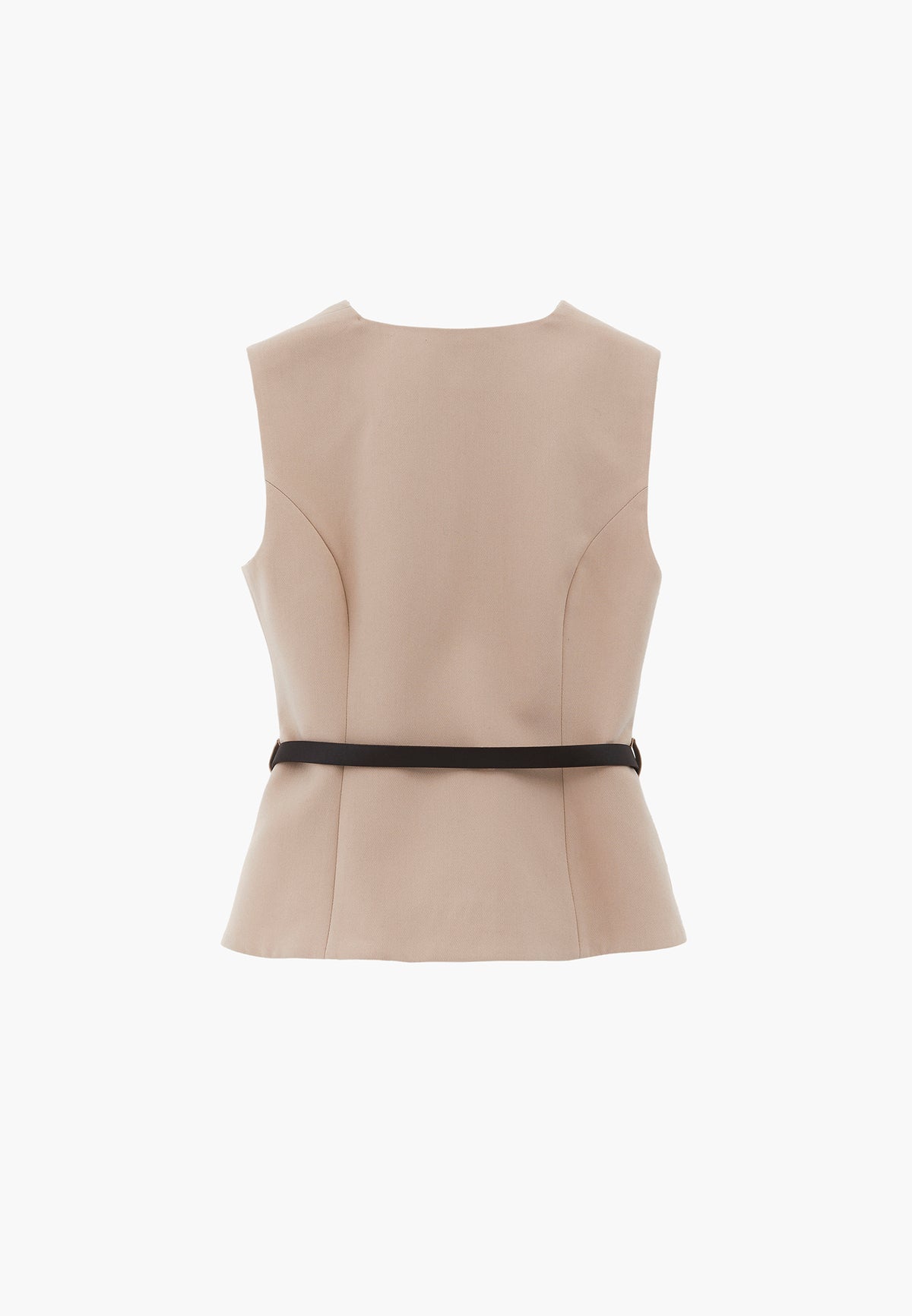 Closed Vest with Belt and Button Details - PLAZA TAUPE