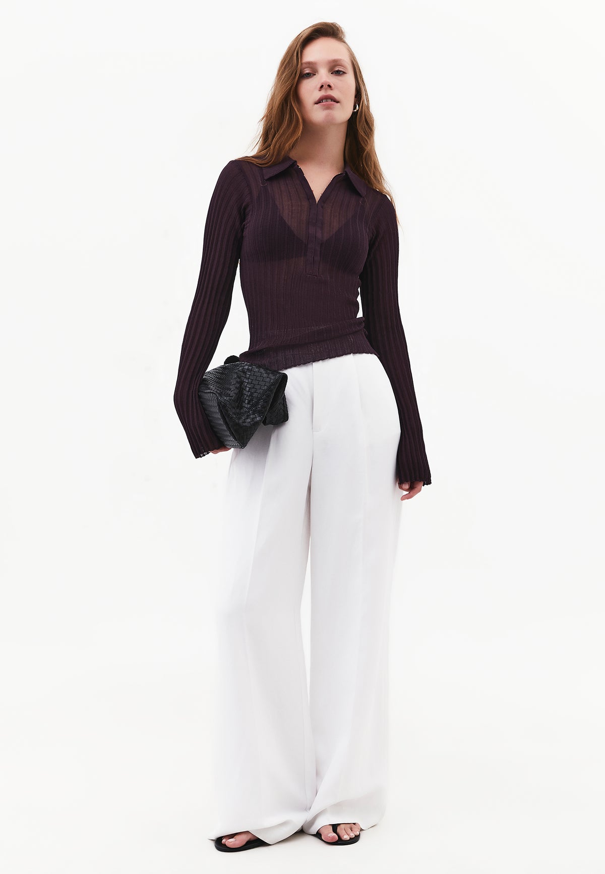 Women's Sweater With Long Sleeves, Polo Collar, Closed Style And Spanish Sleeves - PLUM PERFECT