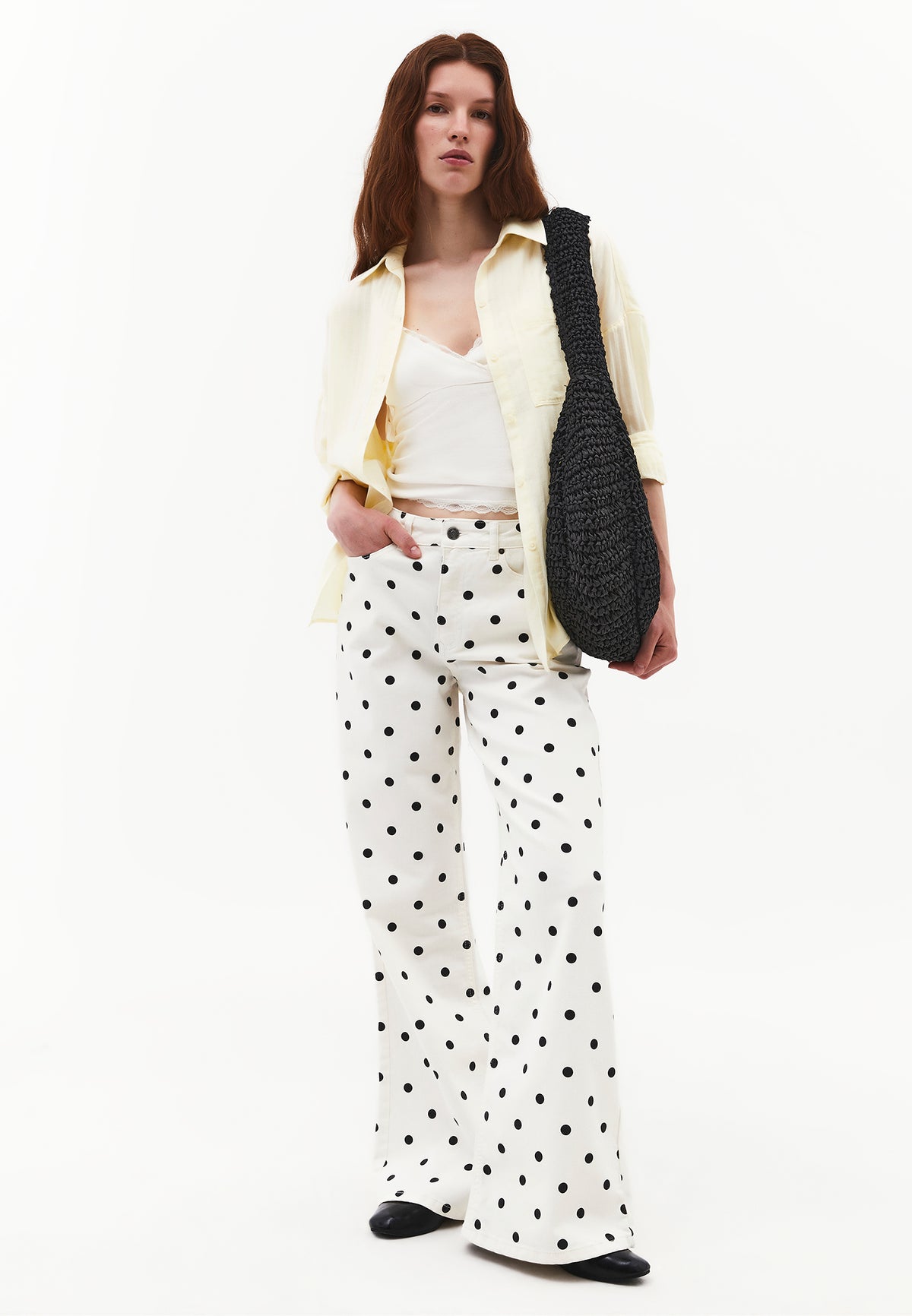 High Waist Printed Wide Leg Pants - POLKA DOT COMB