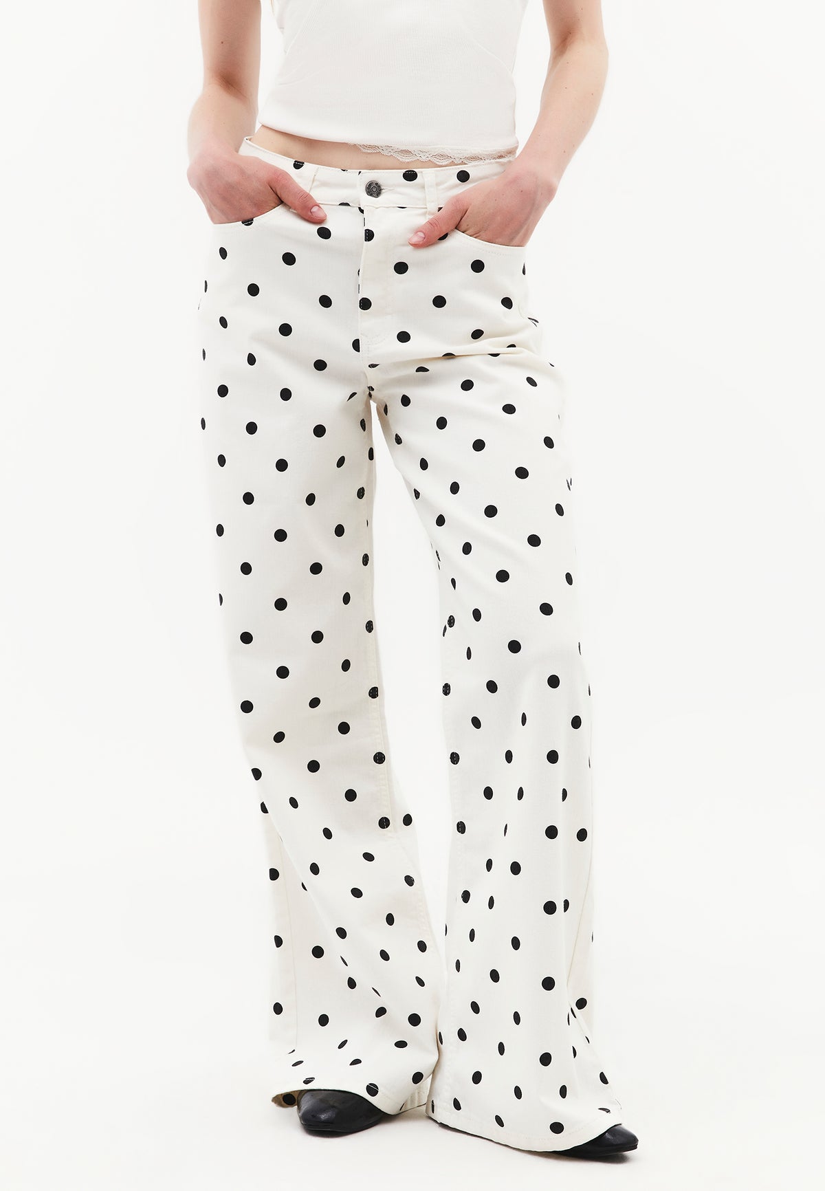 High Waist Printed Wide Leg Pants - POLKA DOT COMB