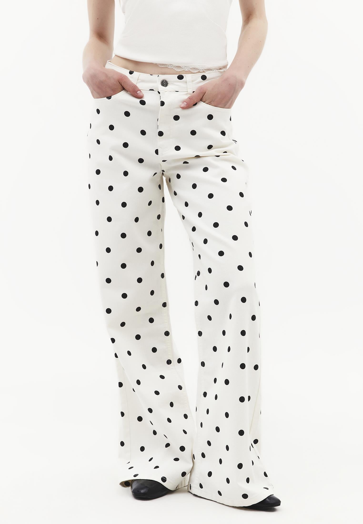 High Waist Printed Wide Leg Pants - POLKA DOT COMB