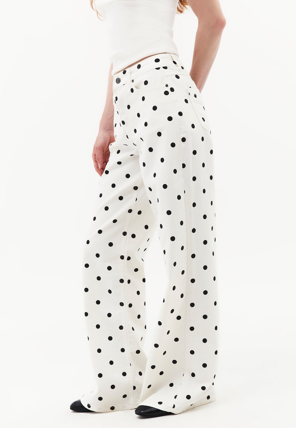 High Waist Printed Wide Leg Pants - POLKA DOT COMB