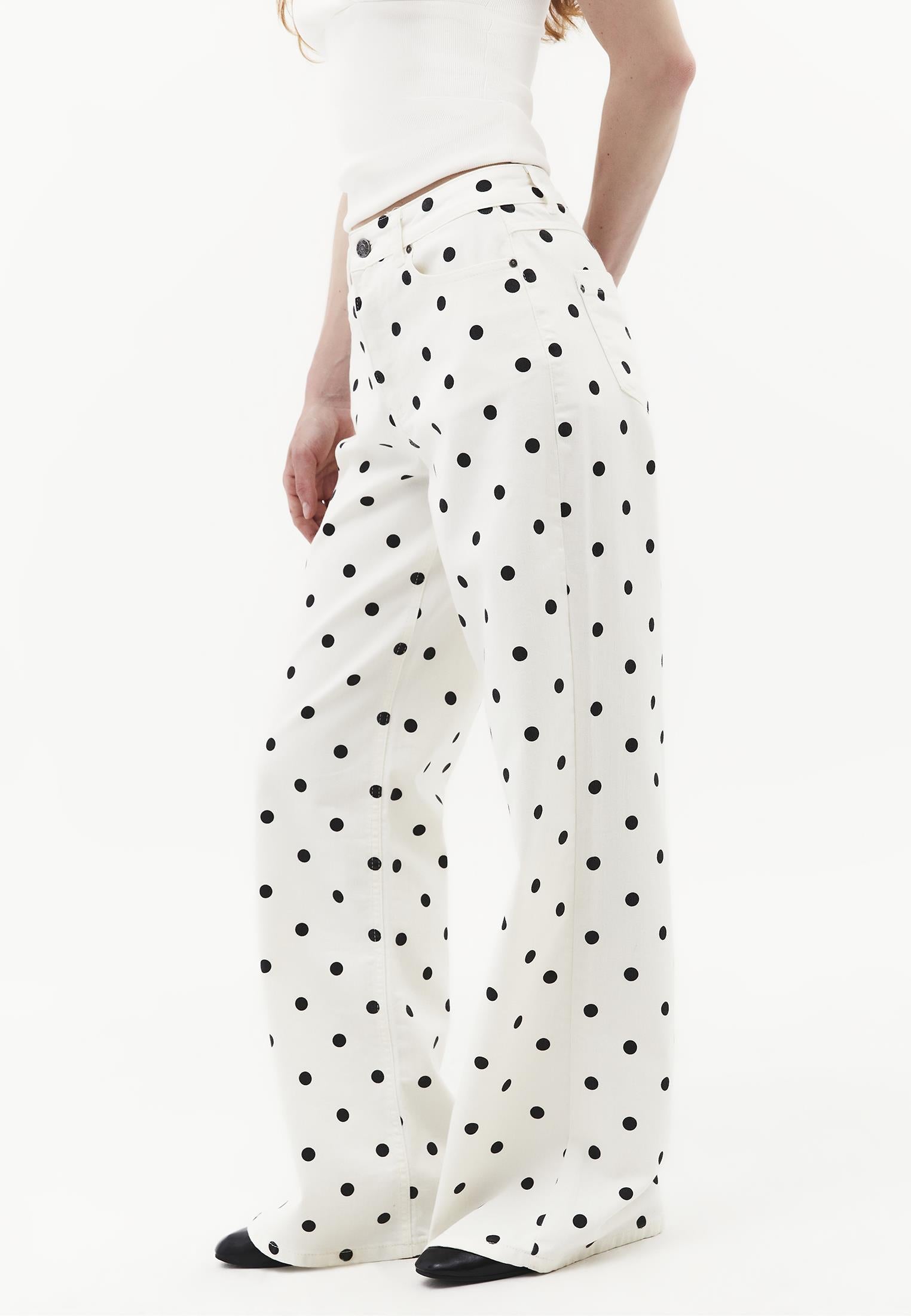 High Waist Printed Wide Leg Pants - POLKA DOT COMB