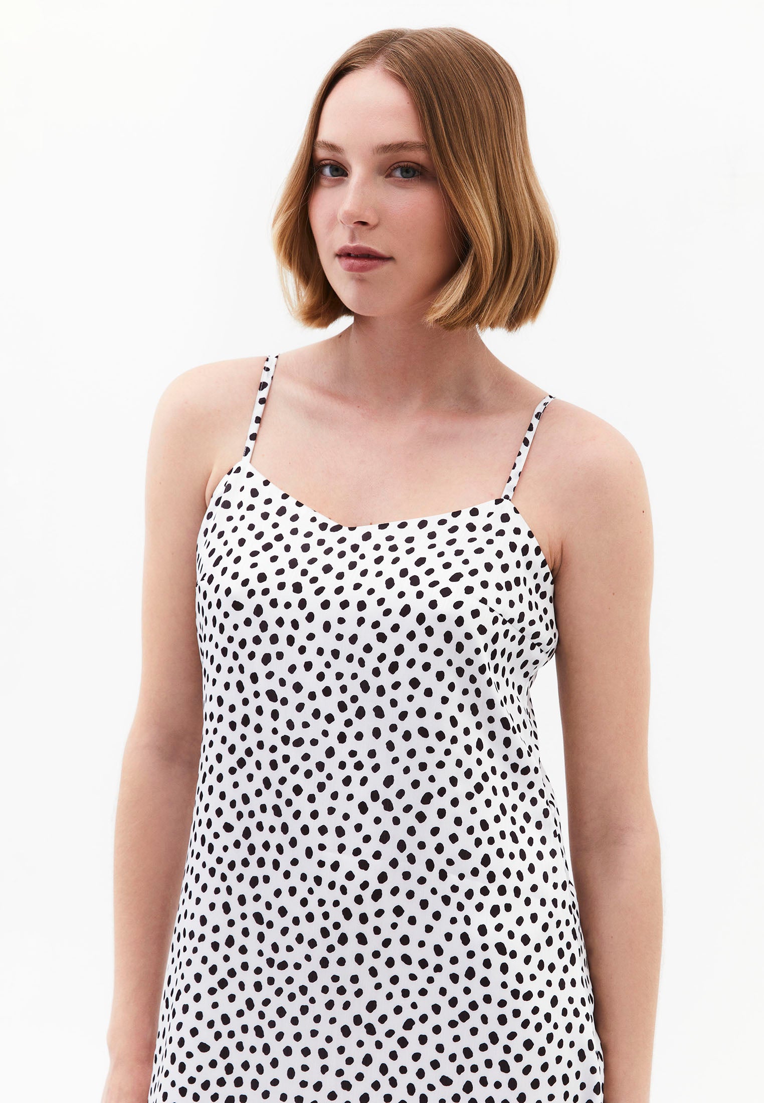V-Neck Printed Long Modest Dress - POLKA DOT COMB