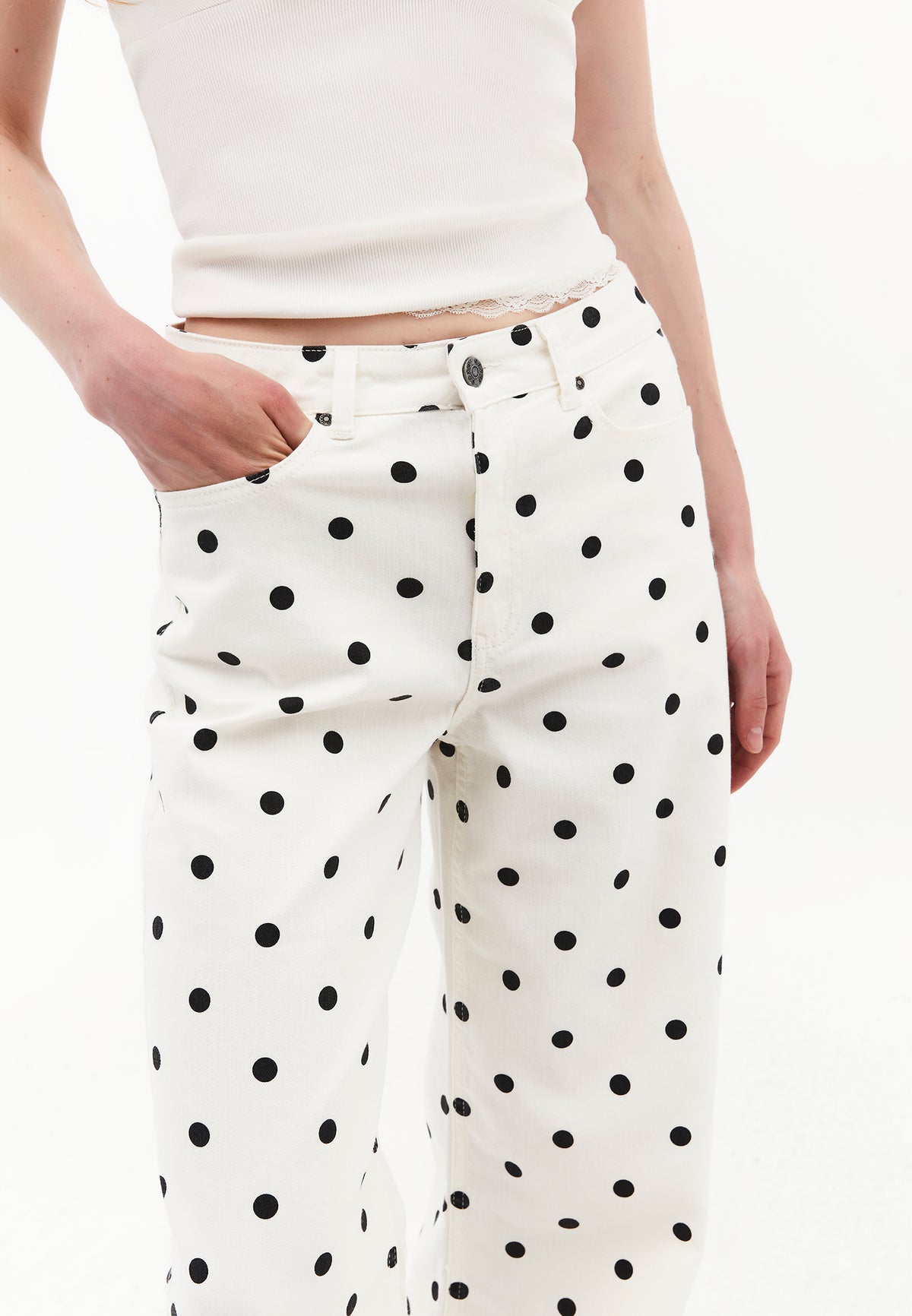 High Waist Printed Wide Leg Pants - POLKA DOT COMB