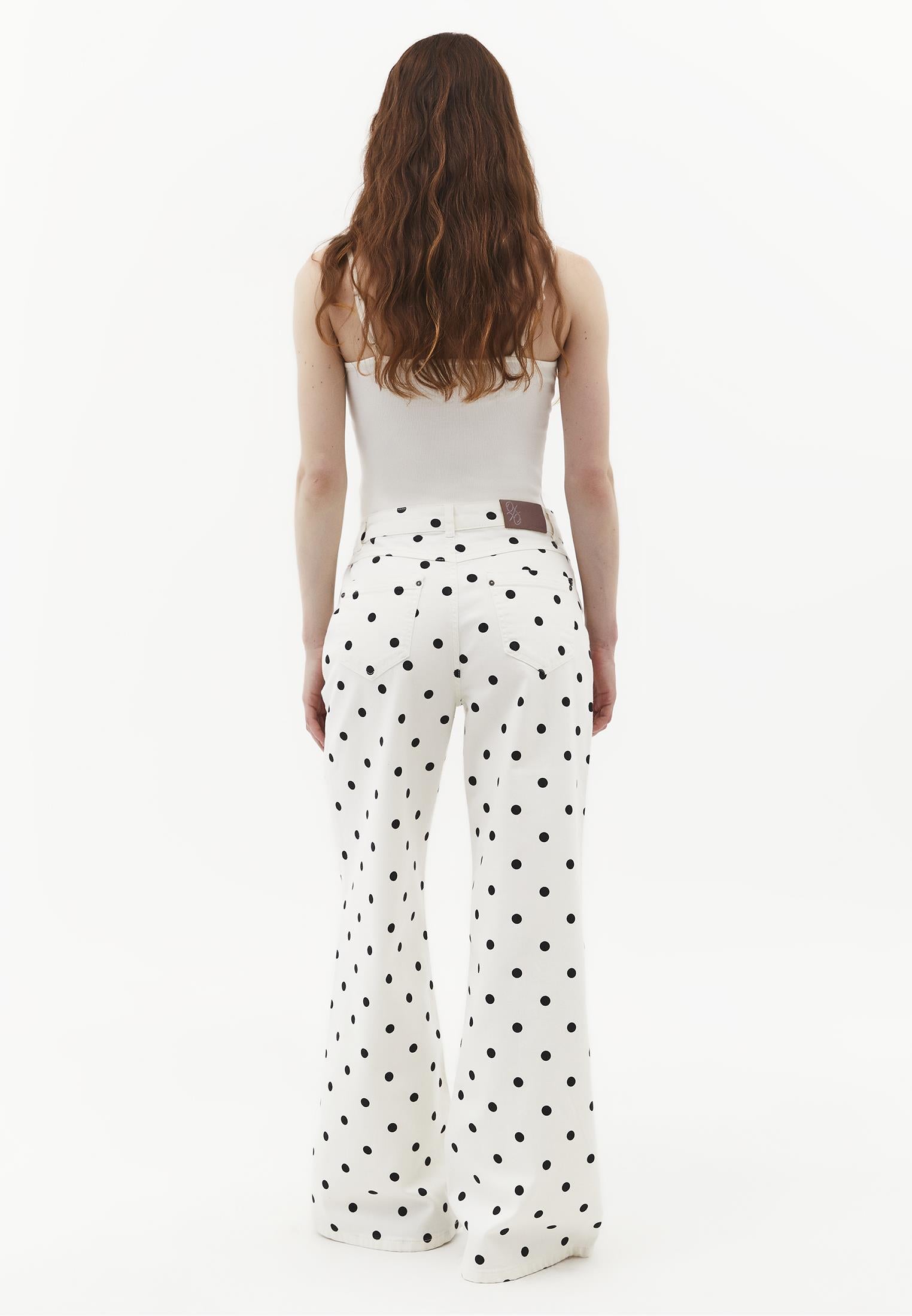 High Waist Printed Wide Leg Pants - POLKA DOT COMB