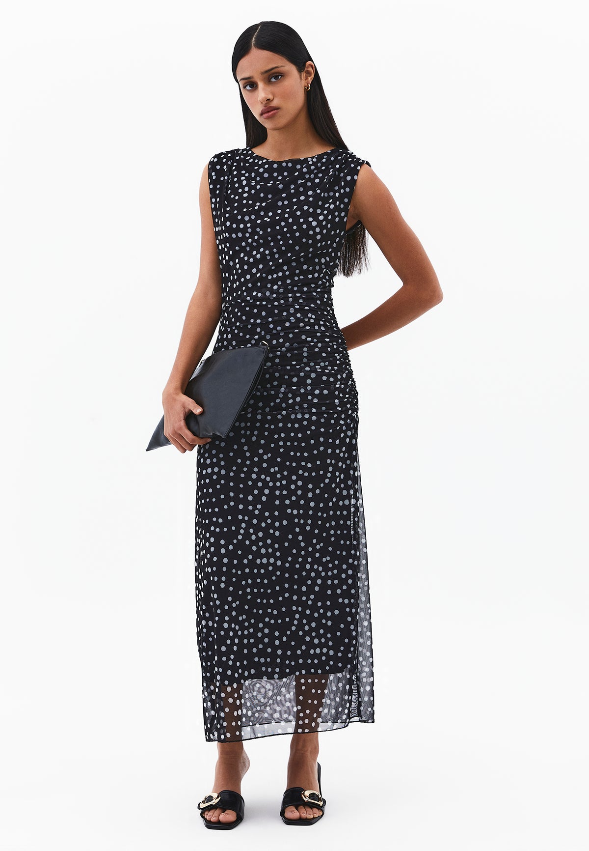 Bodycon Off Shoulder Ruched Long Dress - POLKA DOT