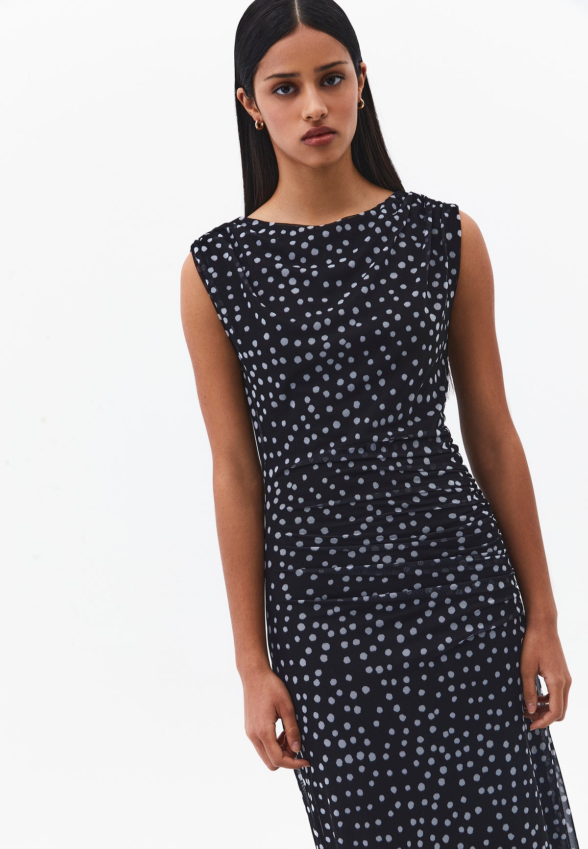 Bodycon Off Shoulder Ruched Long Dress - POLKA DOT