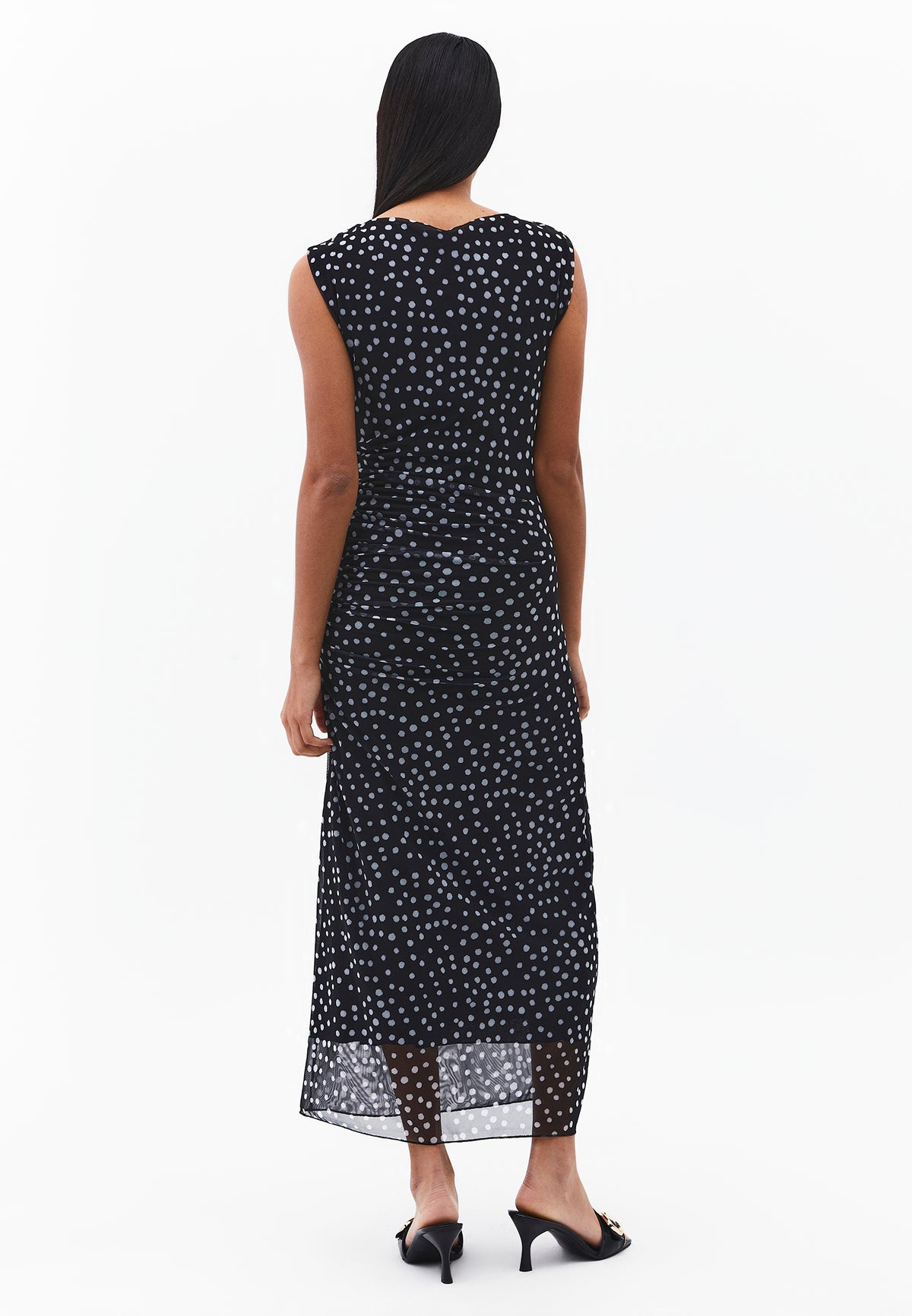 Bodycon Off Shoulder Ruched Long Dress - POLKA DOT