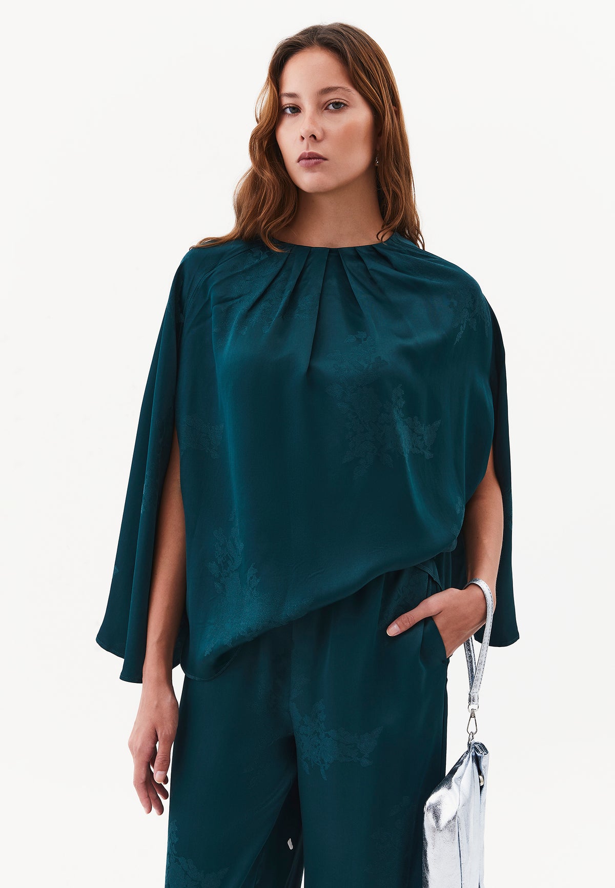 Buttoned Batwing Sleeve Blouse - PONDEROSA PINE