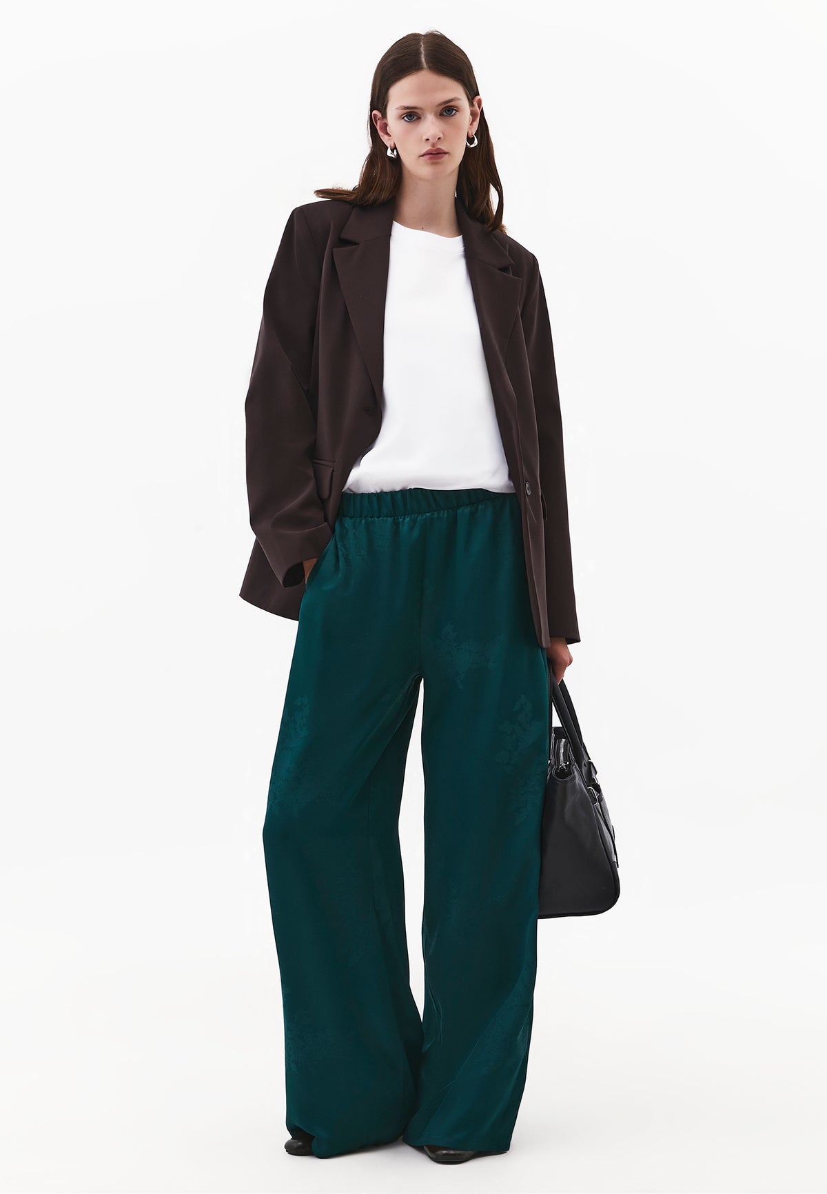 Long Wide Leg Elastic Waist Pants - PONDEROSA PINE