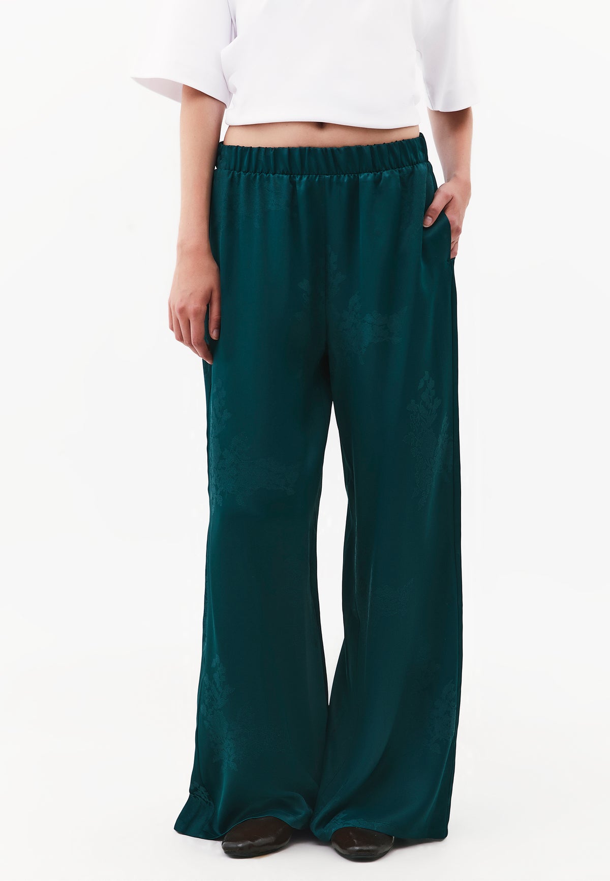 Long Wide Leg Elastic Waist Pants - PONDEROSA PINE
