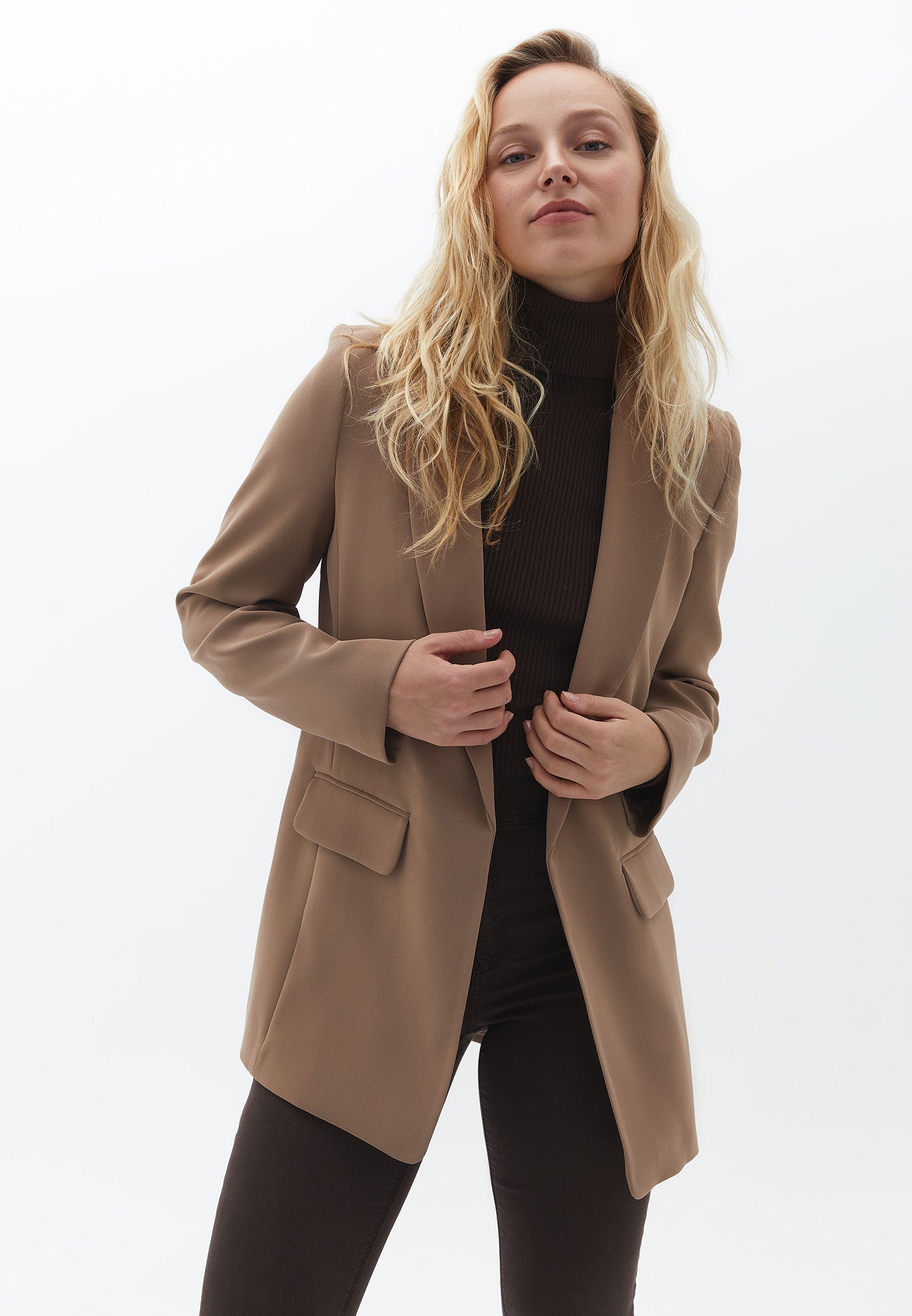 LONG SLEEVE DRAPED JACKET - PORTABELLA