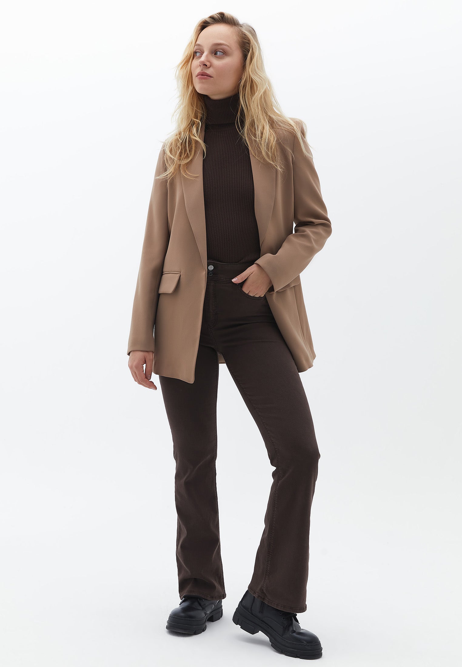 LONG SLEEVE DRAPED JACKET - PORTABELLA