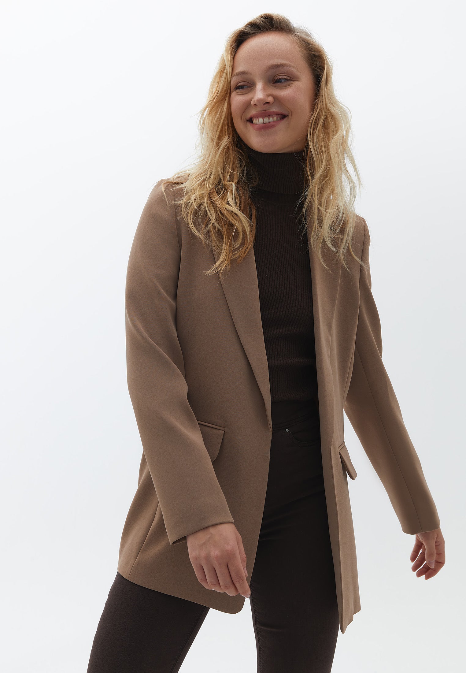 LONG SLEEVE DRAPED JACKET - PORTABELLA